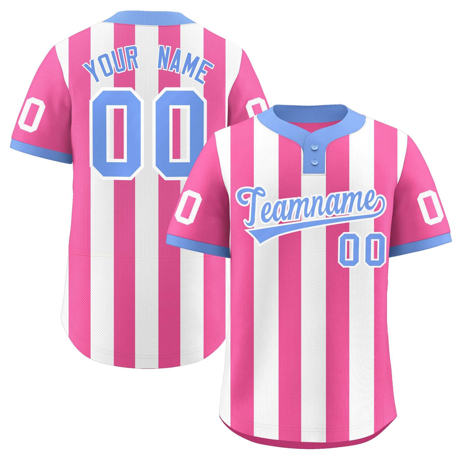 Custom Pink White Stripe Fashion Authentic Two-Button Softball Jersey