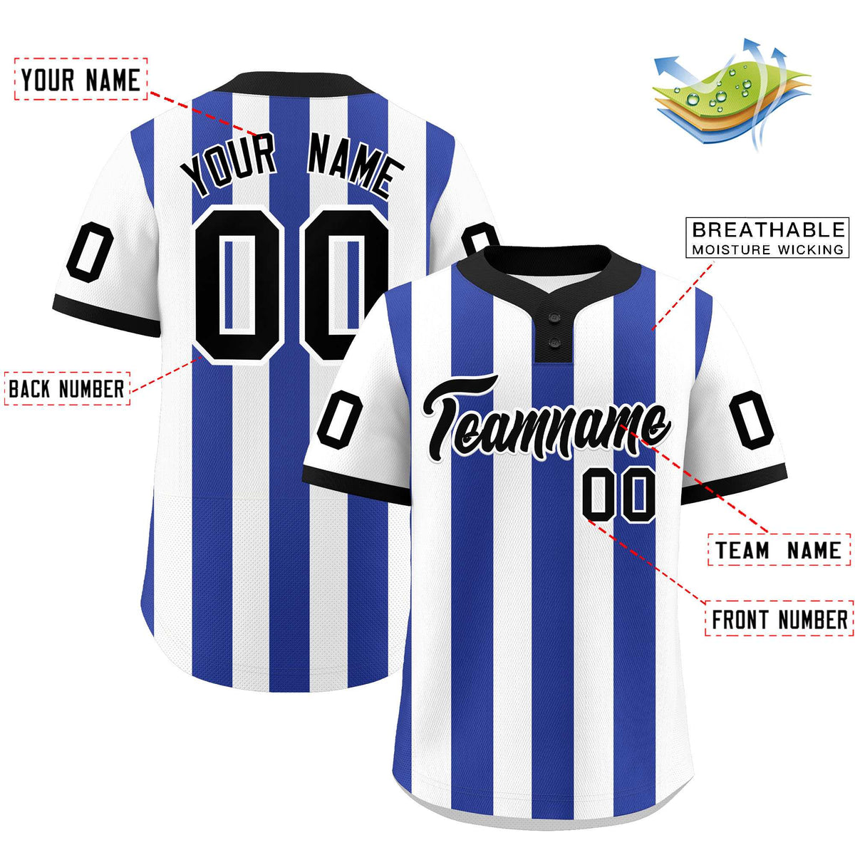 Custom White Royal Stripe Fashion Authentic Two-Button Softball Jersey
