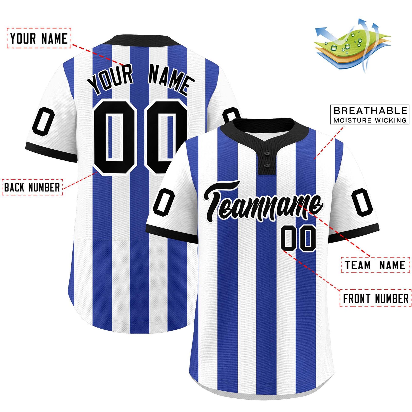 Custom White Royal Stripe Fashion Authentic Two-Button Softball Jersey