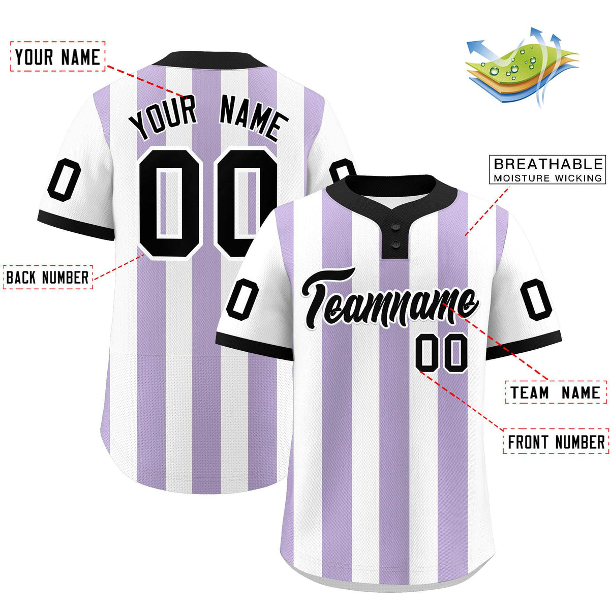 Custom White Light Purple Stripe Fashion Authentic Two-Button Softball Jersey