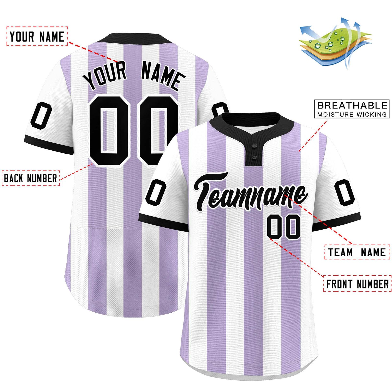 Custom White Light Purple Stripe Fashion Authentic Two-Button Softball Jersey