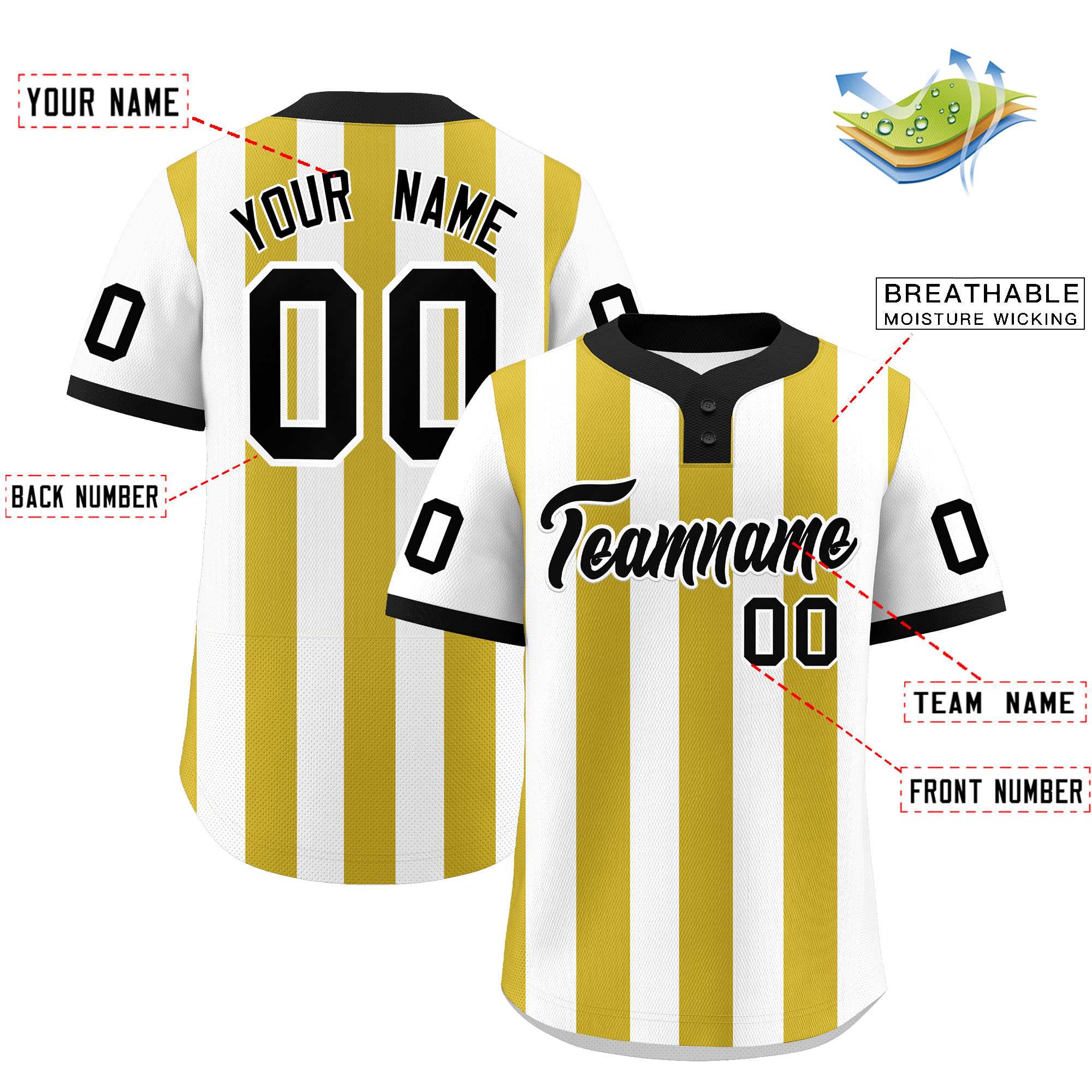 Custom White Old Gold Stripe Fashion Authentic Two-Button Softball Jersey