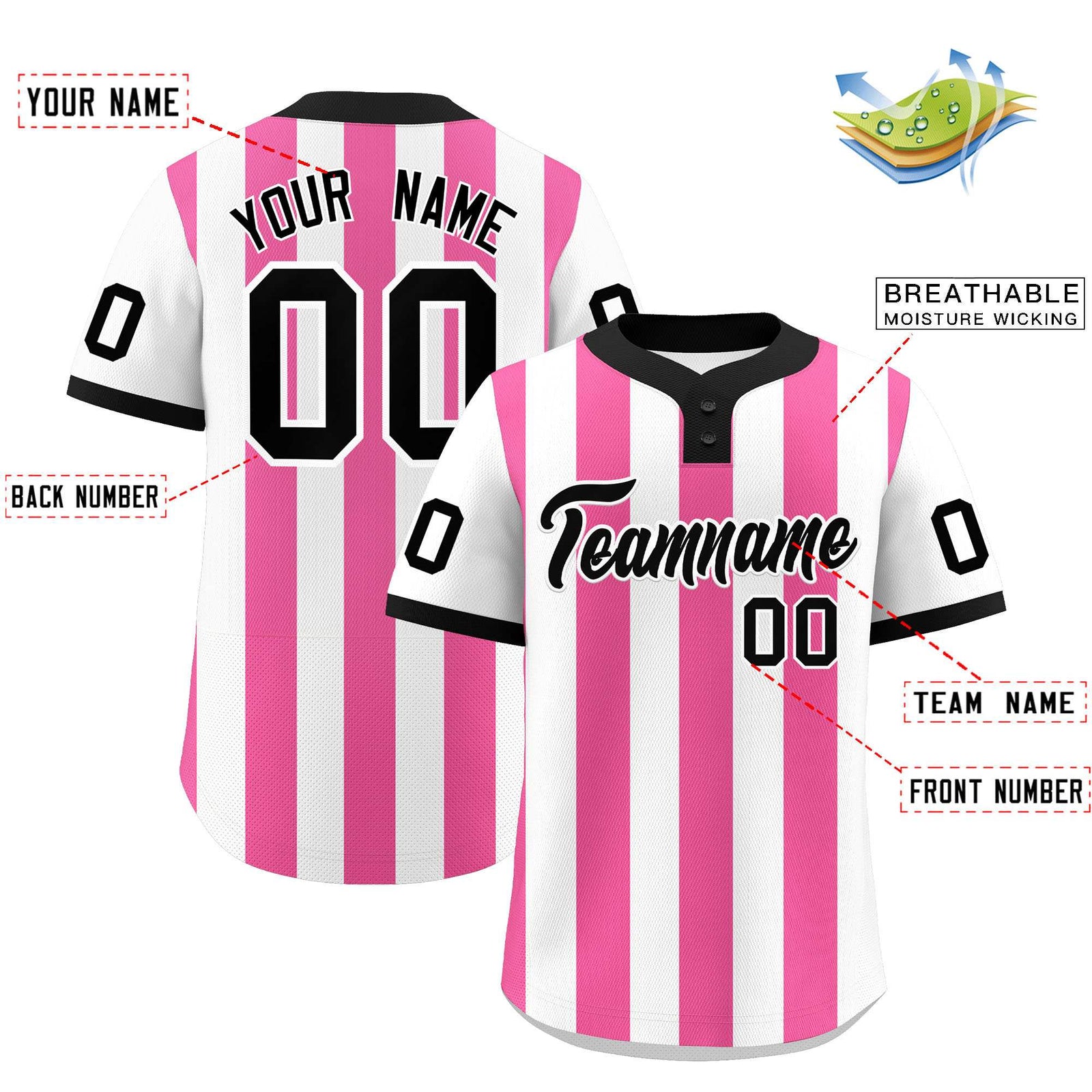 Custom White Pink Stripe Fashion Authentic Two-Button Softball Jersey