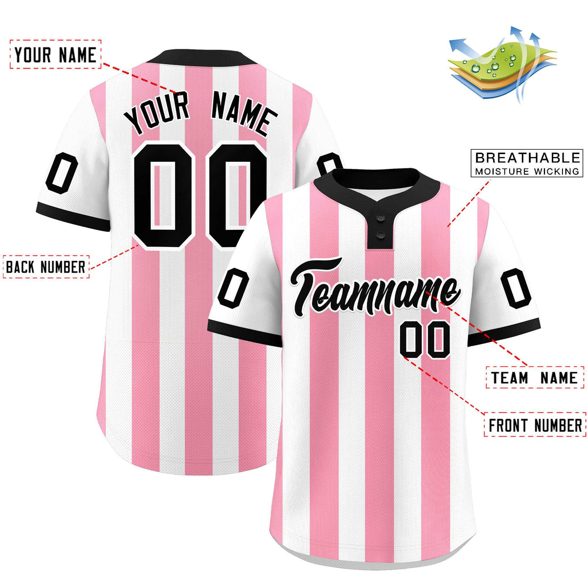 Custom White Light Pink Stripe Fashion Authentic Two-Button Softball Jersey