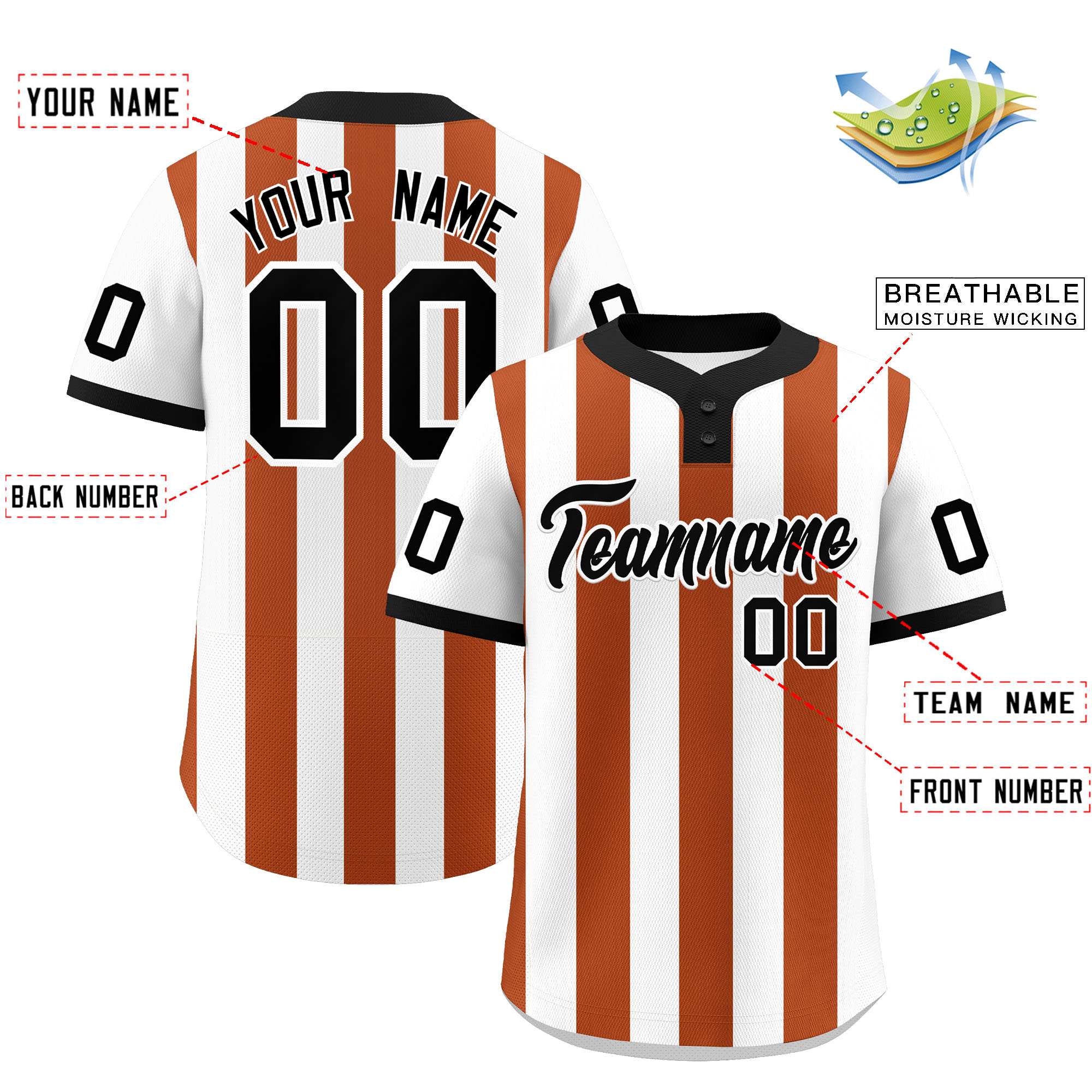 Custom White Texas Orange Stripe Fashion Authentic Two-Button Softball Jersey