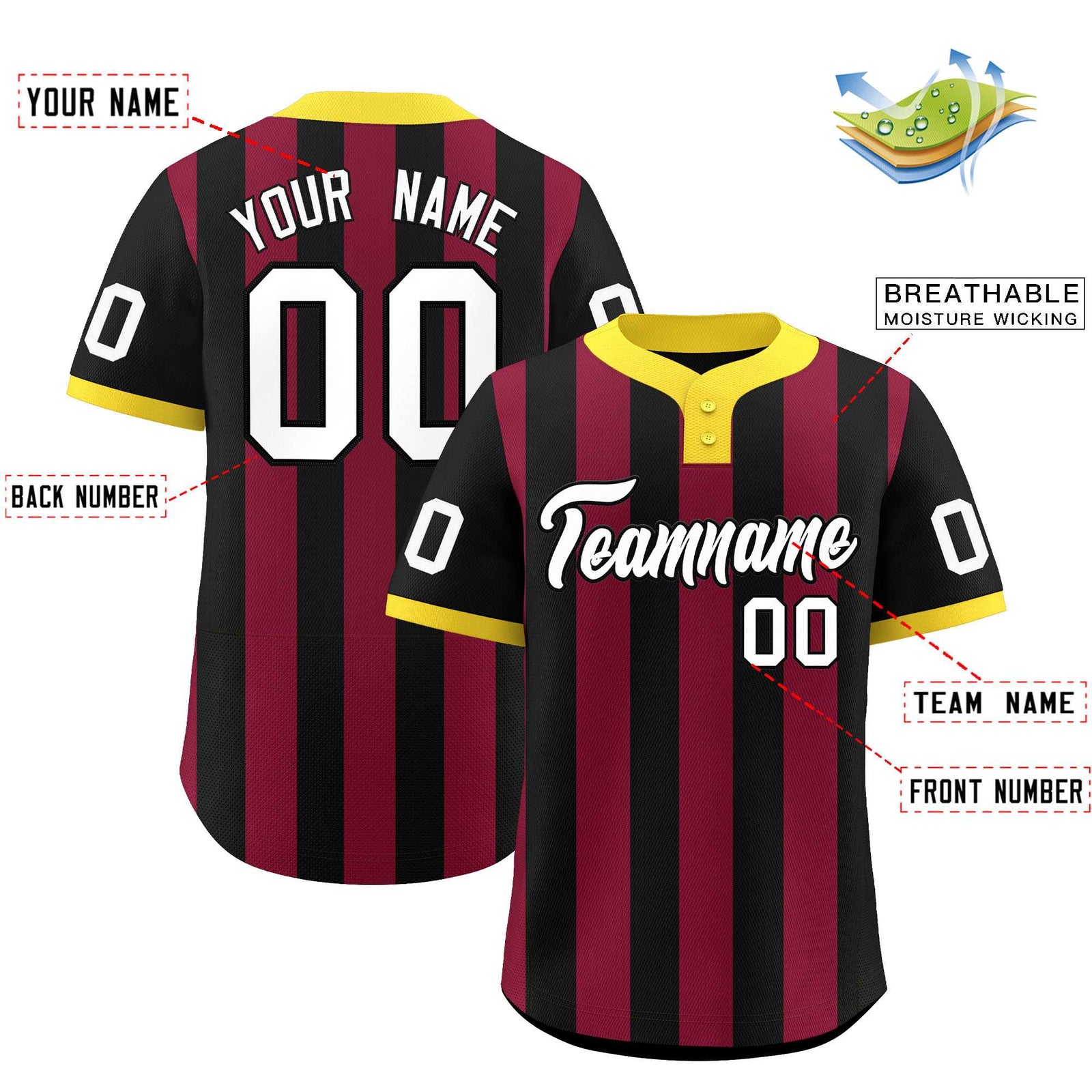 Custom Black Crimson Stripe Fashion Authentic Two-Button Softball Jersey