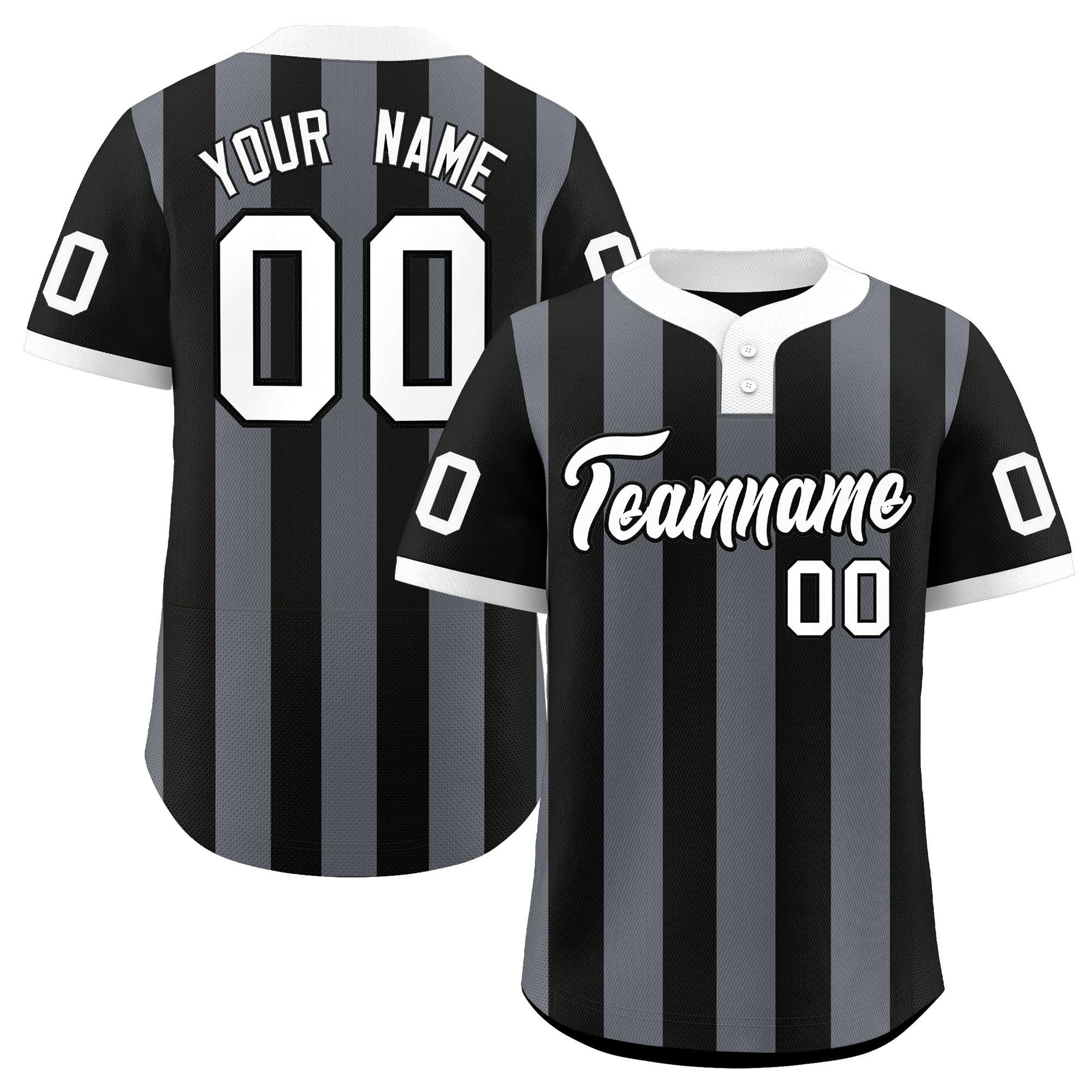 Custom Black Dark Gray Stripe Fashion Authentic Two-Button Softball Jersey