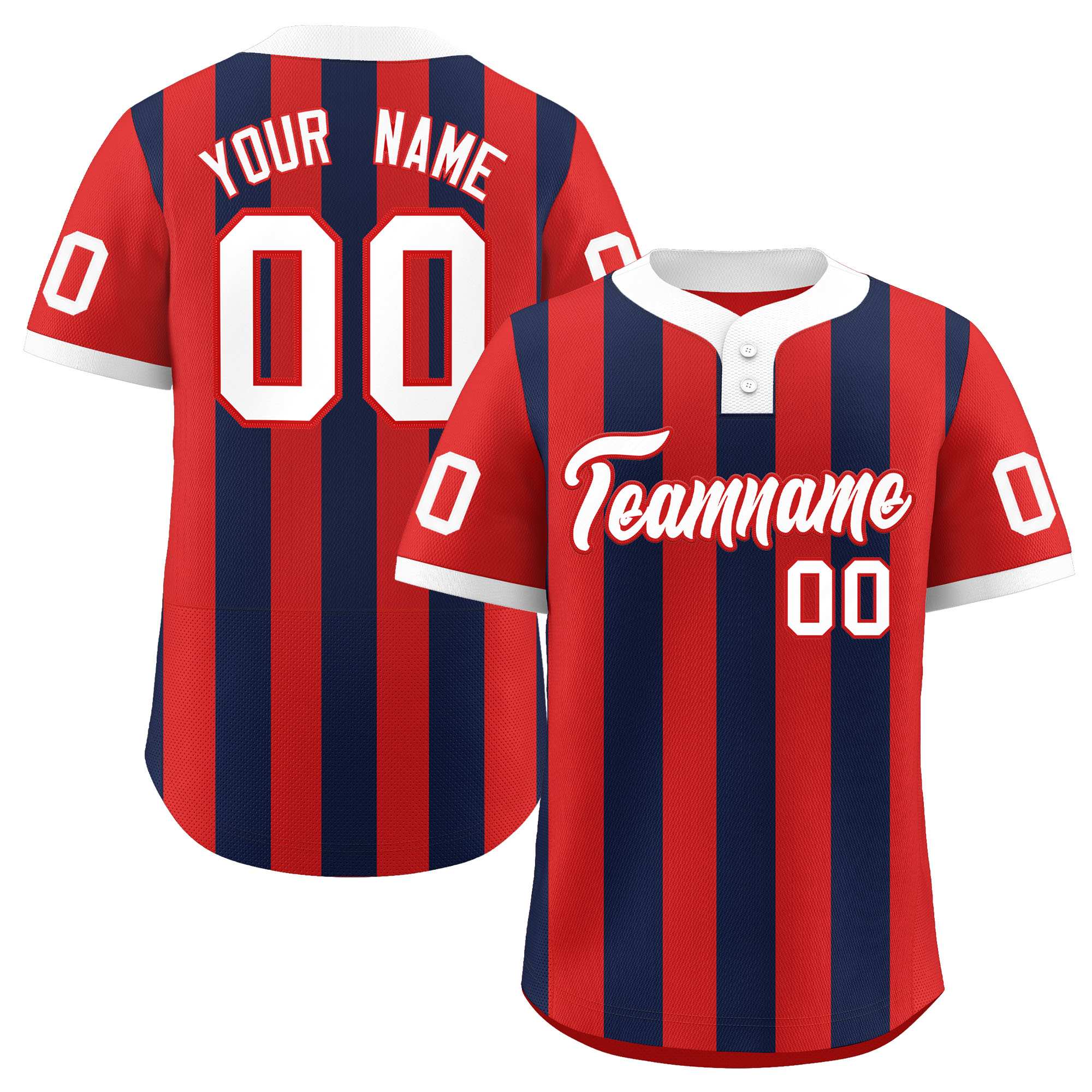 Custom Red Navy Stripe Fashion Authentic Two-Button Softball Jersey