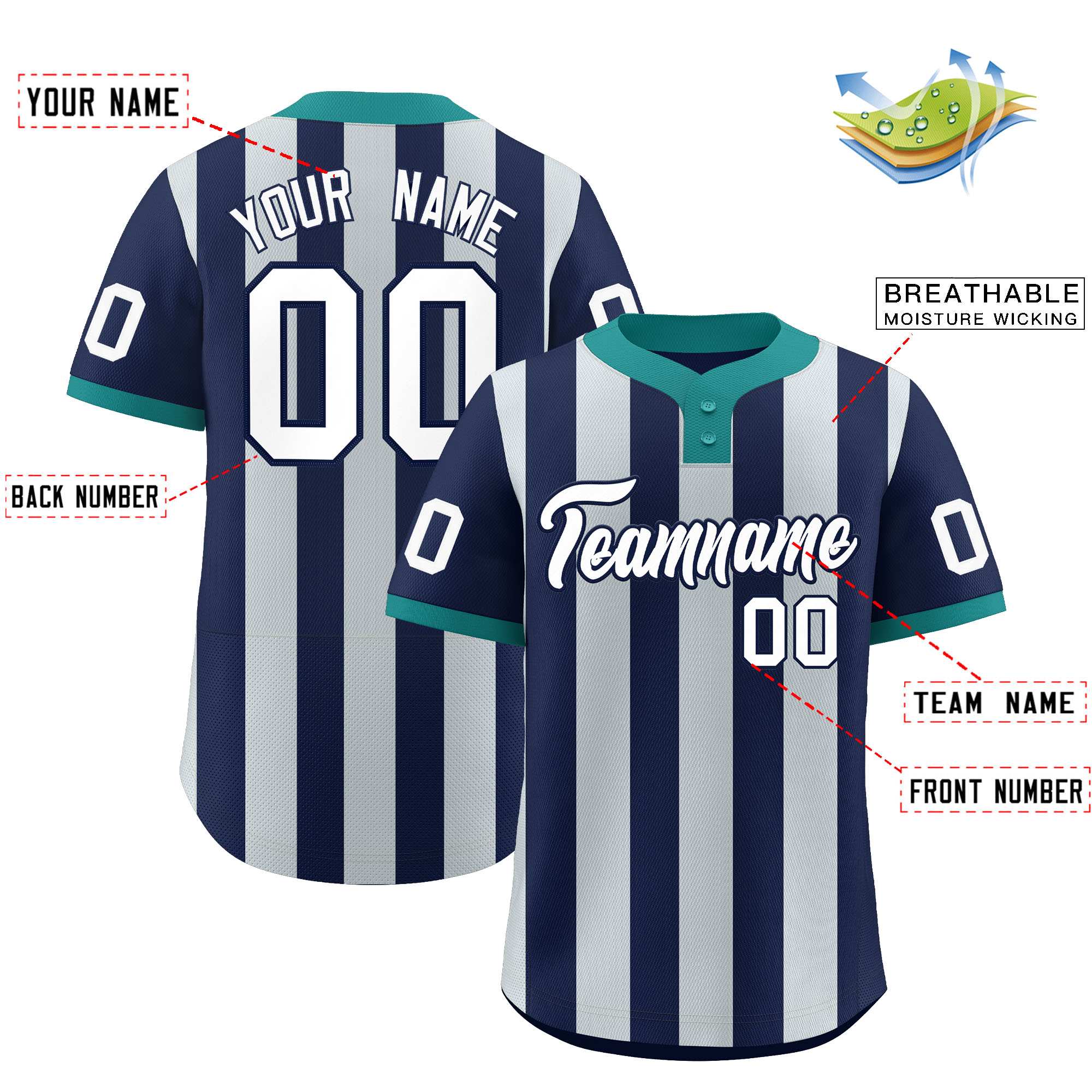 Custom Navy Silver Stripe Fashion Authentic Two-Button Softball Jersey