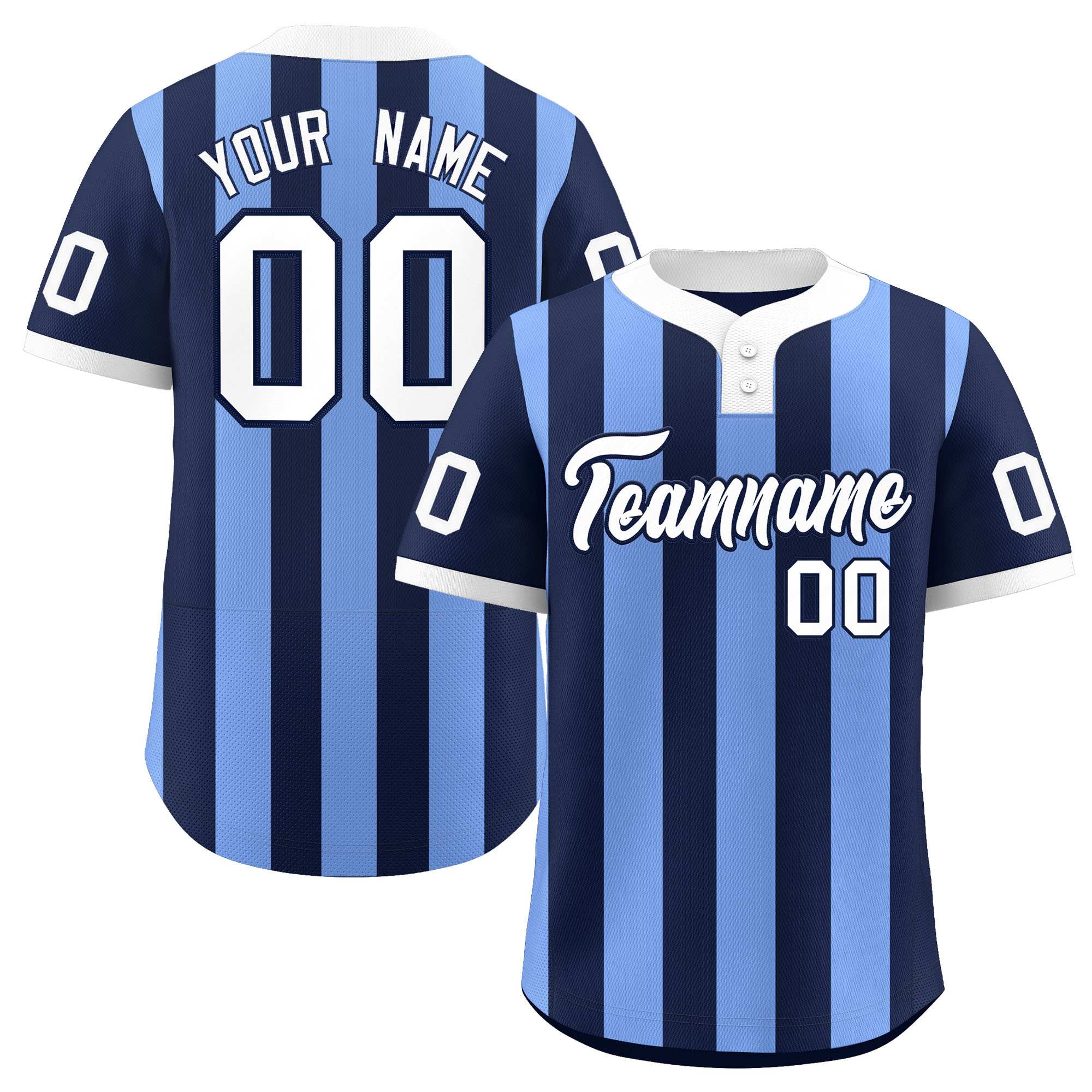 Custom Navy Light Blue Stripe Fashion Authentic Two-Button Softball Jersey
