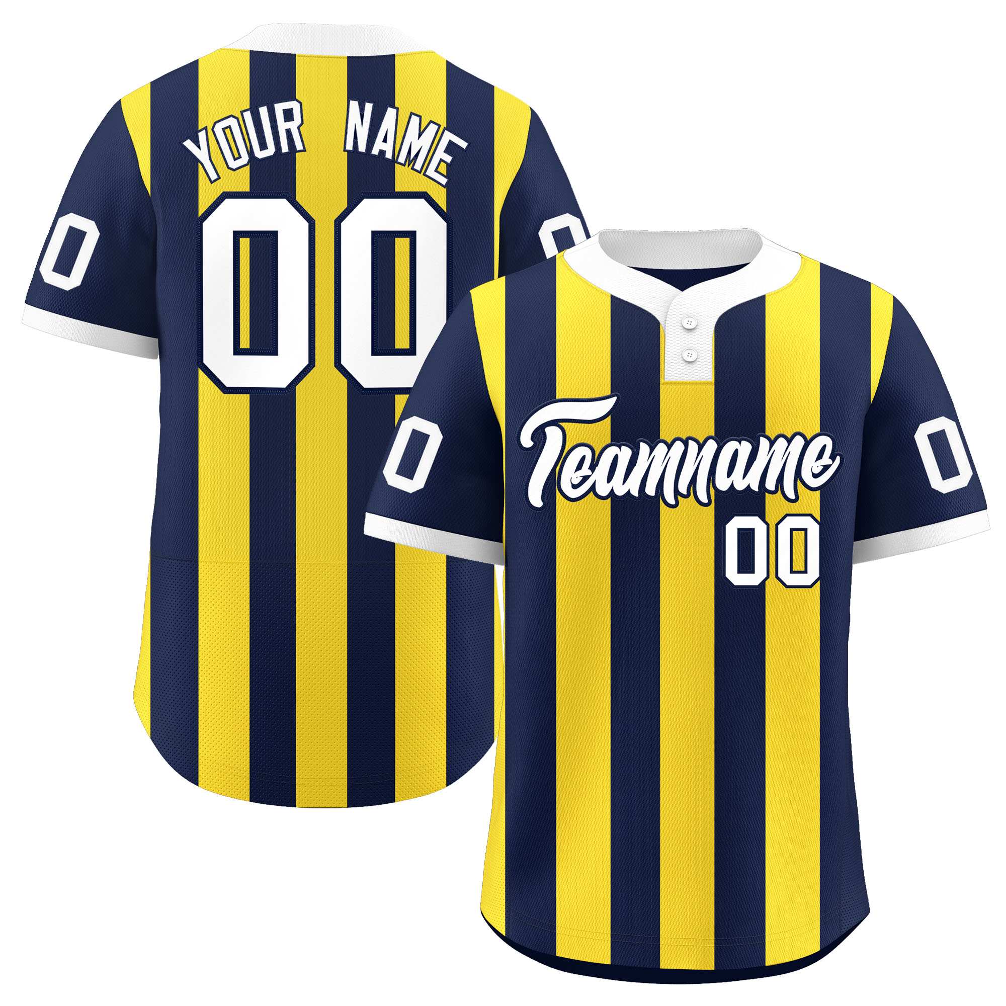 Custom Navy Gold Stripe Fashion Authentic Two-Button Softball Jersey