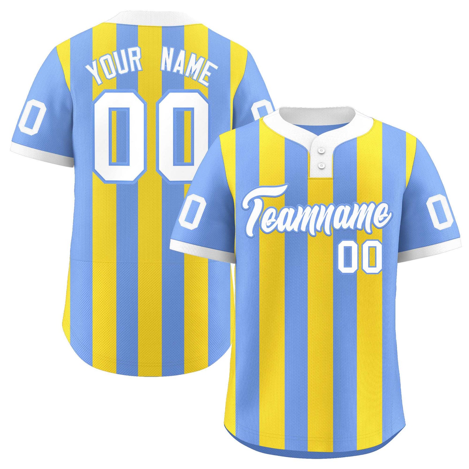 Custom Light Blue Gold Stripe Fashion Authentic Two-Button Softball Jersey