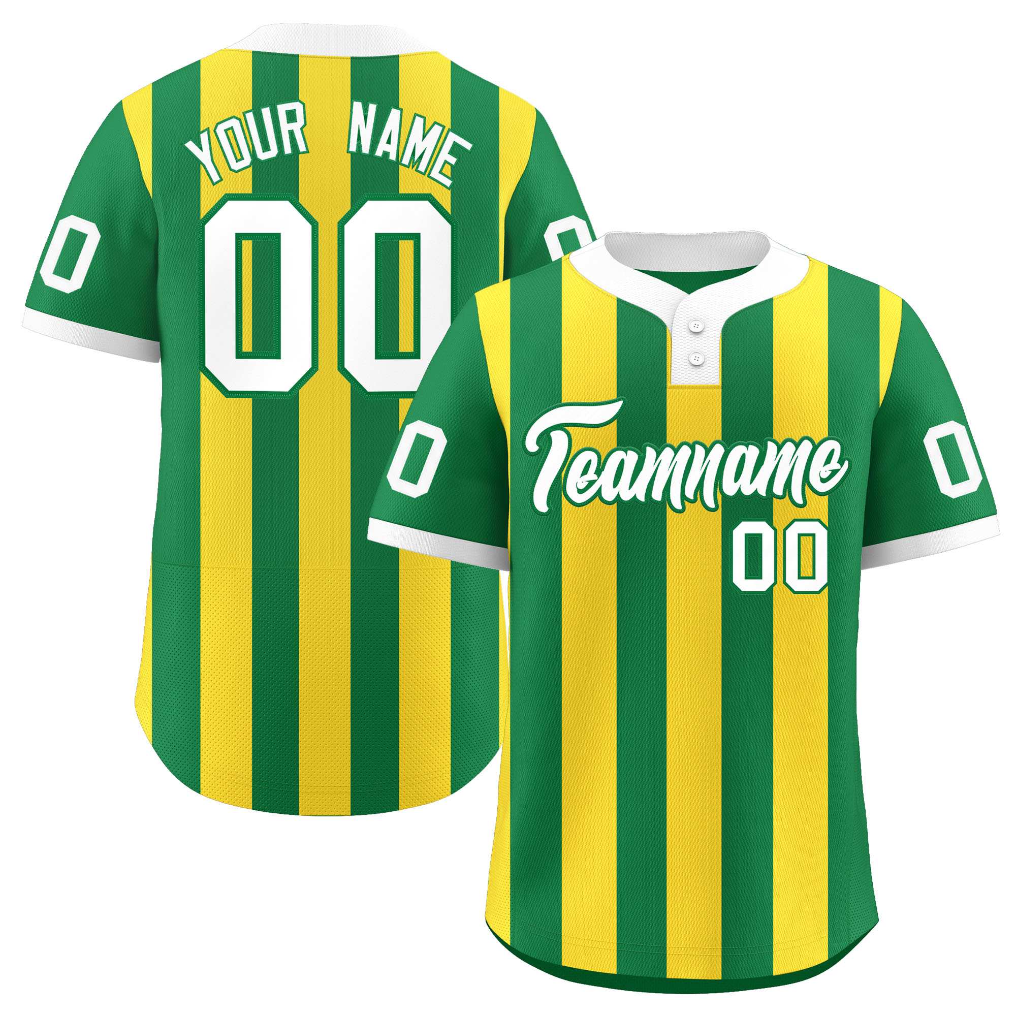 Custom Kelly Green Gold Stripe Fashion Authentic Two-Button Softball Jersey