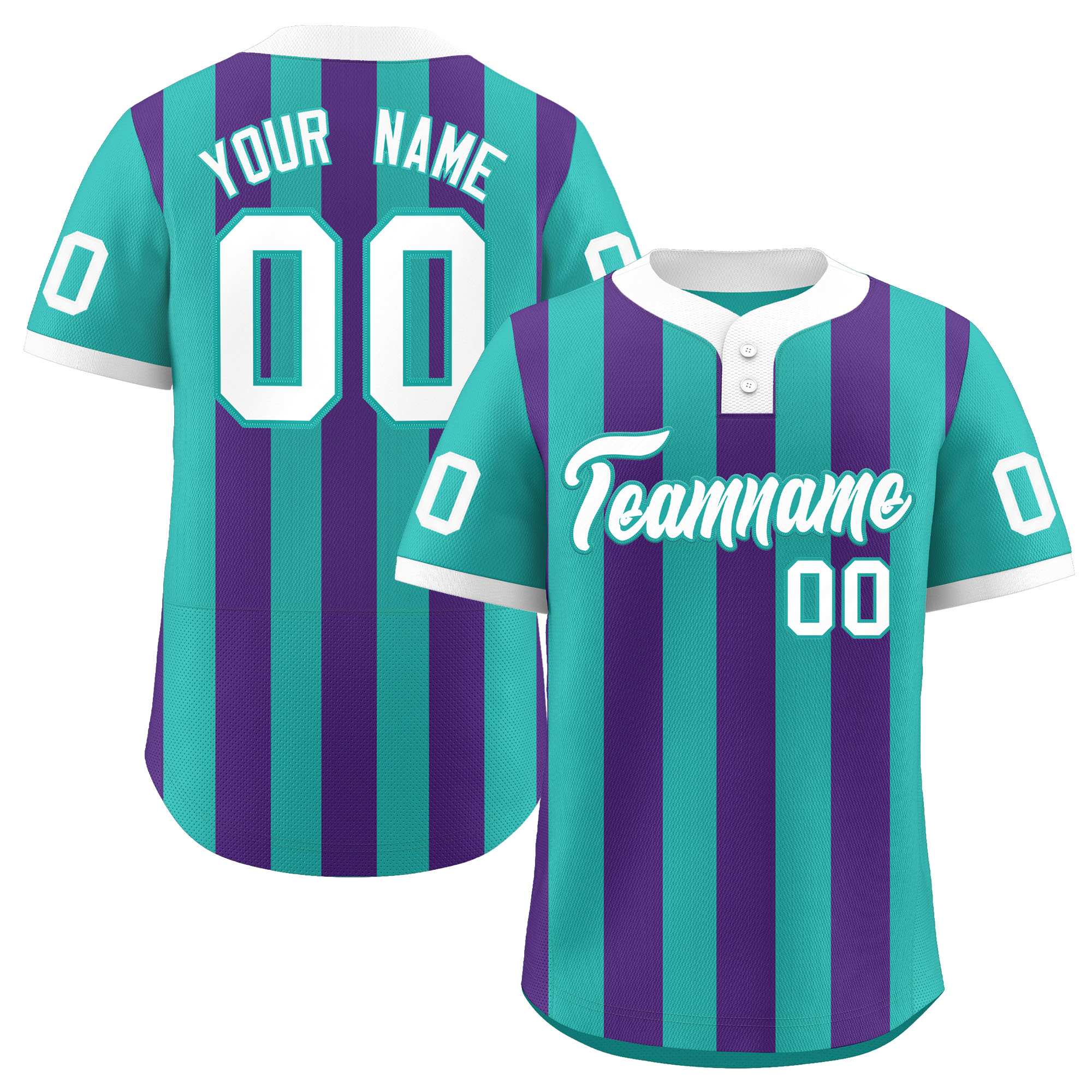 Custom Aqua Purple Stripe Fashion Authentic Two-Button Softball Jersey