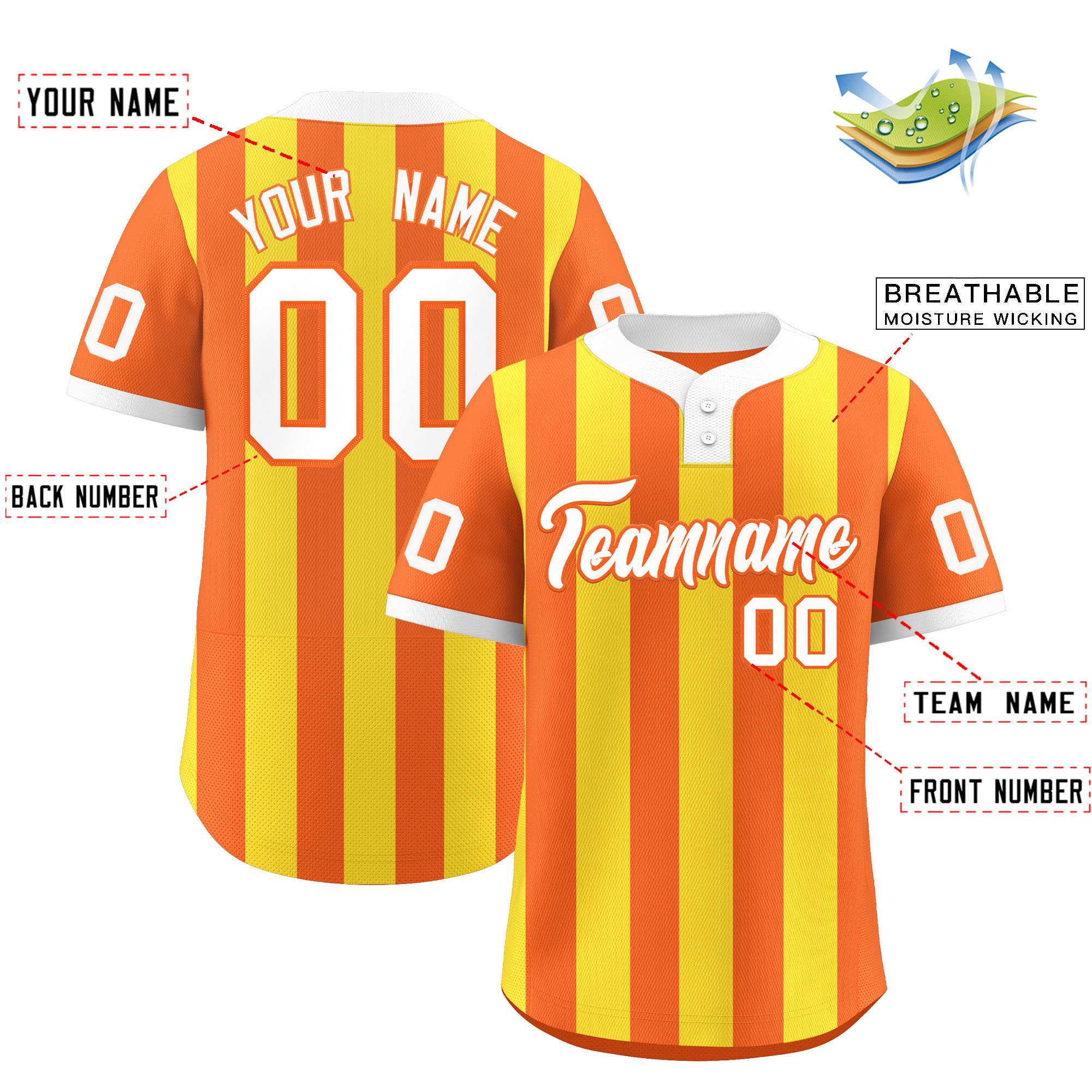 Custom Orange Gold Stripe Fashion Authentic Two-Button Softball Jersey