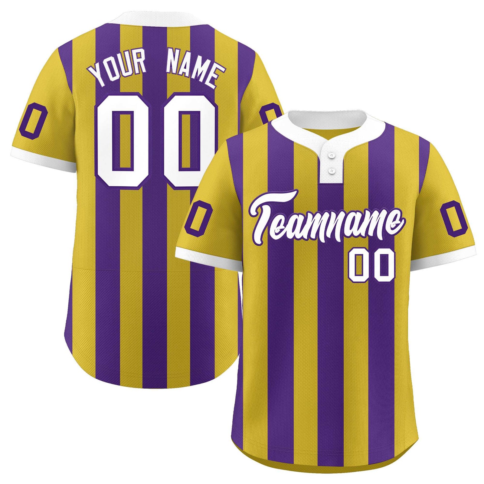 Custom Old Gold Purple Stripe Fashion Authentic Two-Button Softball Jersey