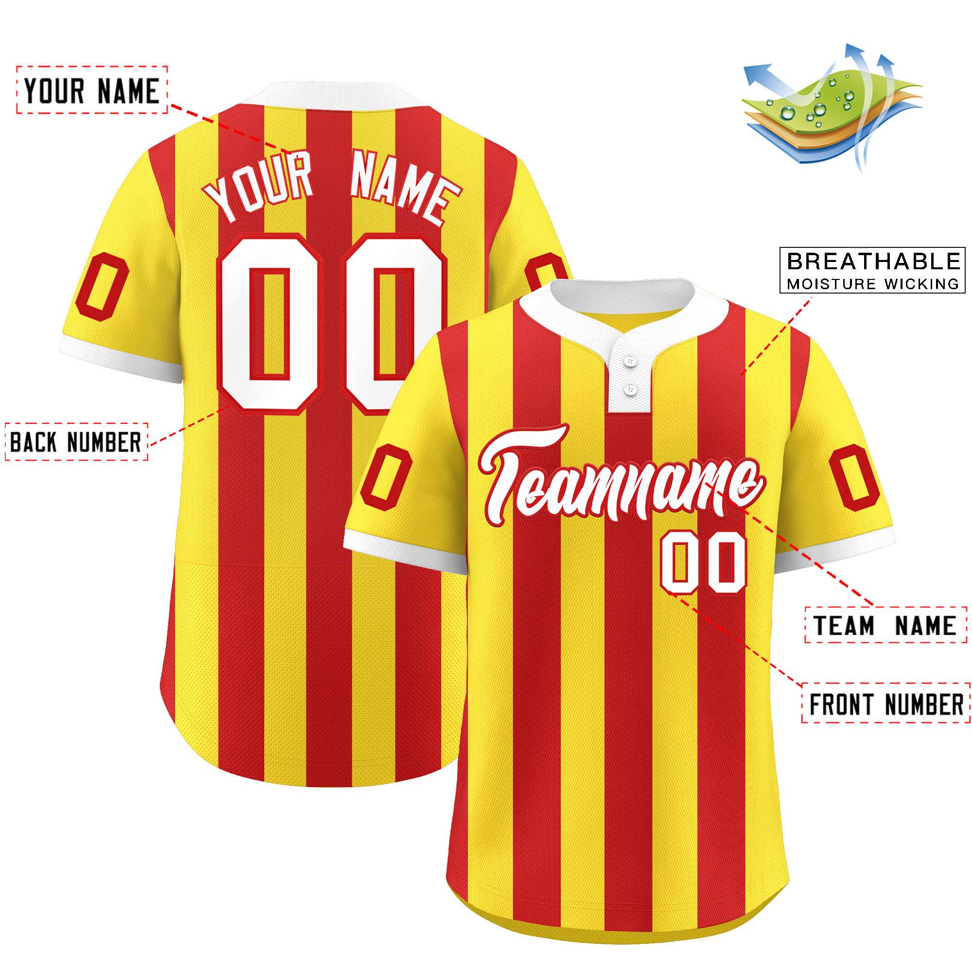 Custom Gold Red Stripe Fashion Authentic Two-Button Softball Jersey
