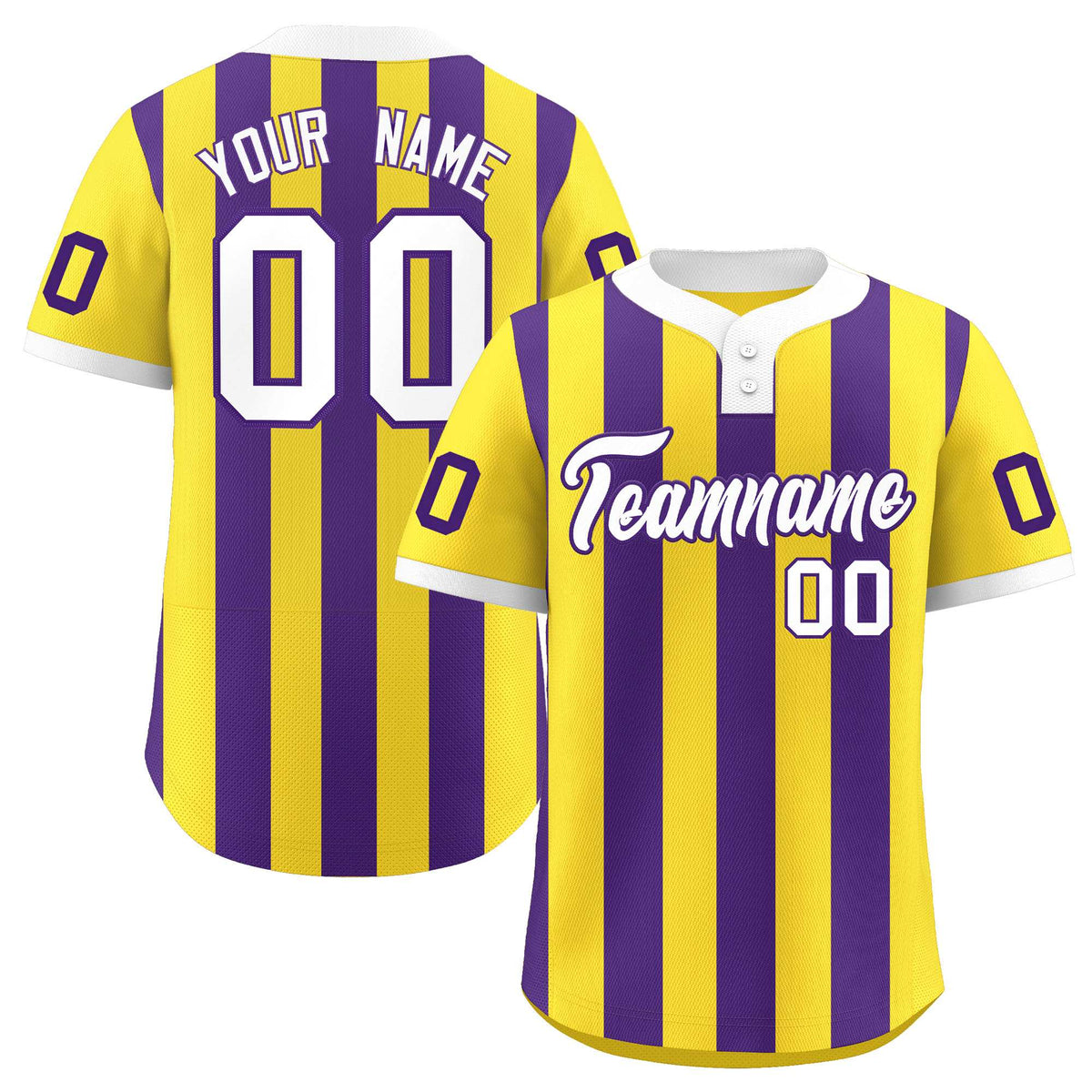 Custom Gold Purple Stripe Fashion Authentic Two-Button Softball Jersey