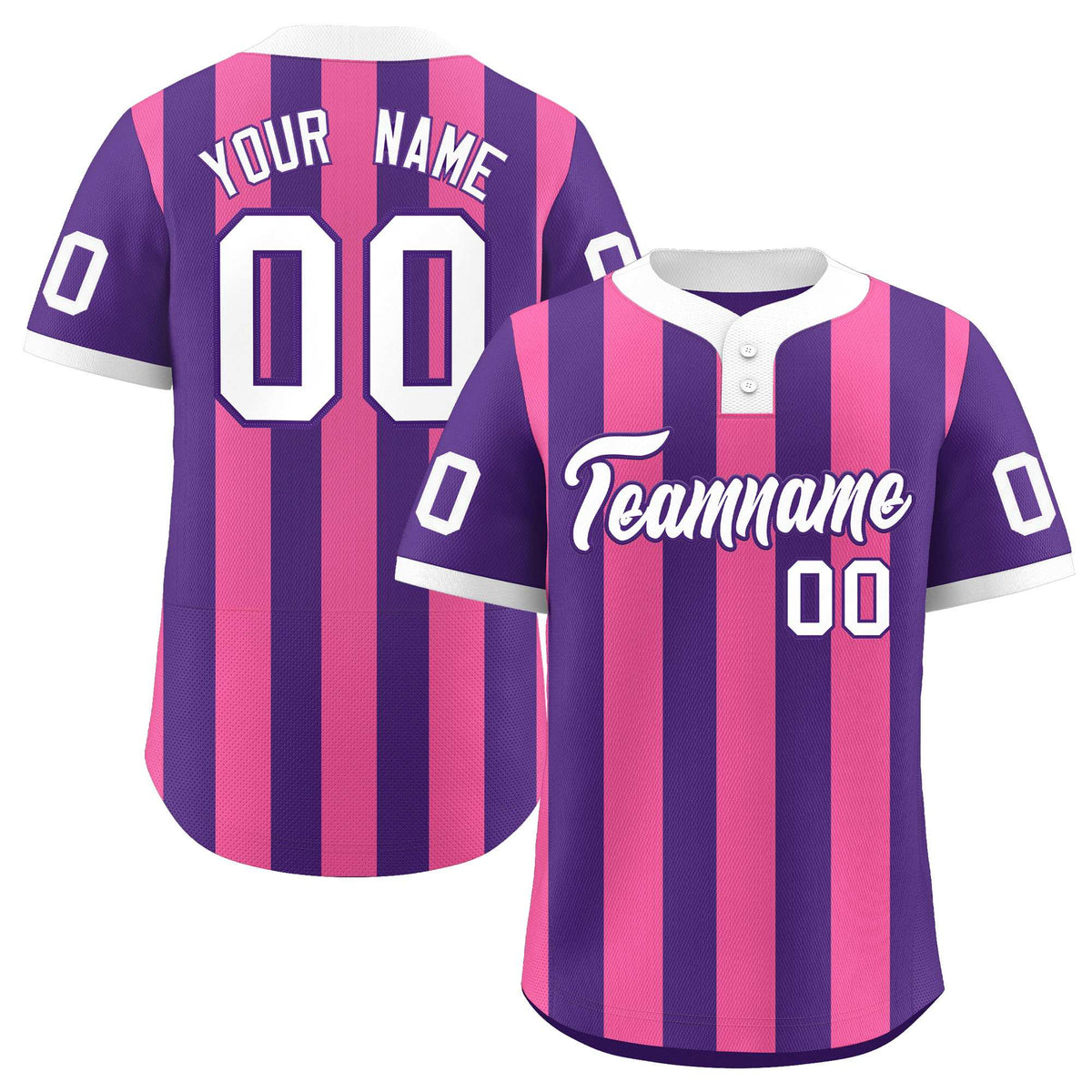 Custom Purple Pink Stripe Fashion Authentic Two-Button Softball Jersey