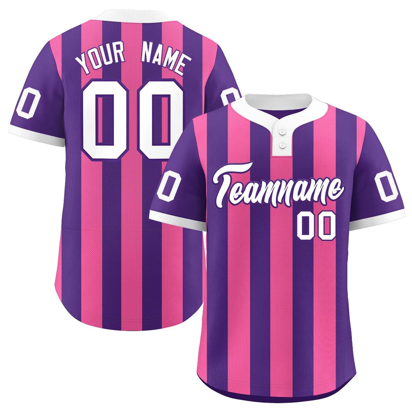 Custom Purple Pink Stripe Fashion Authentic Two-Button Softball Jersey