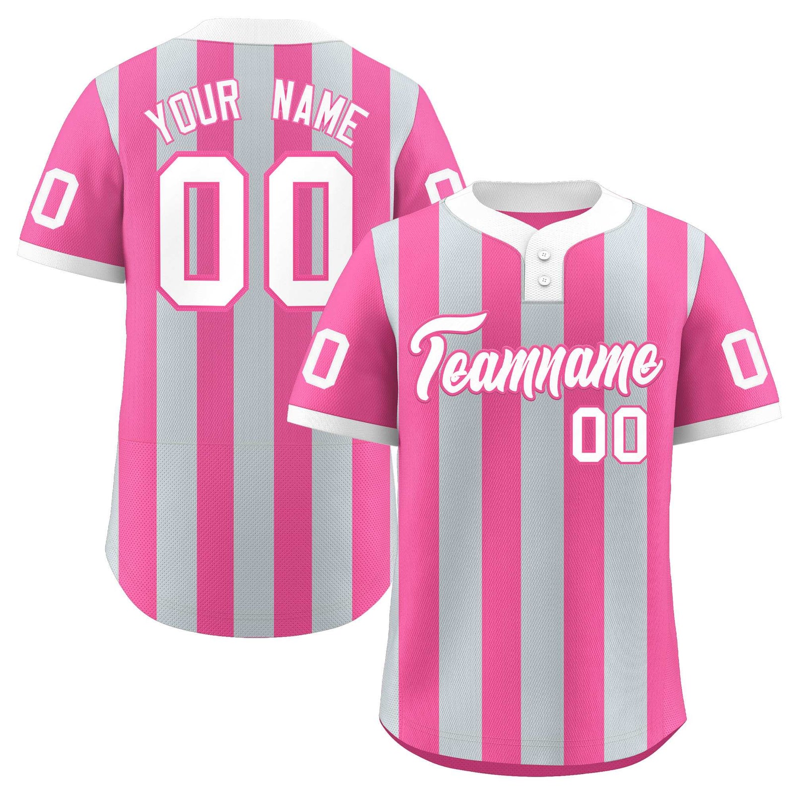 Custom Silver Pink Stripe Fashion Authentic Two-Button Softball Jersey