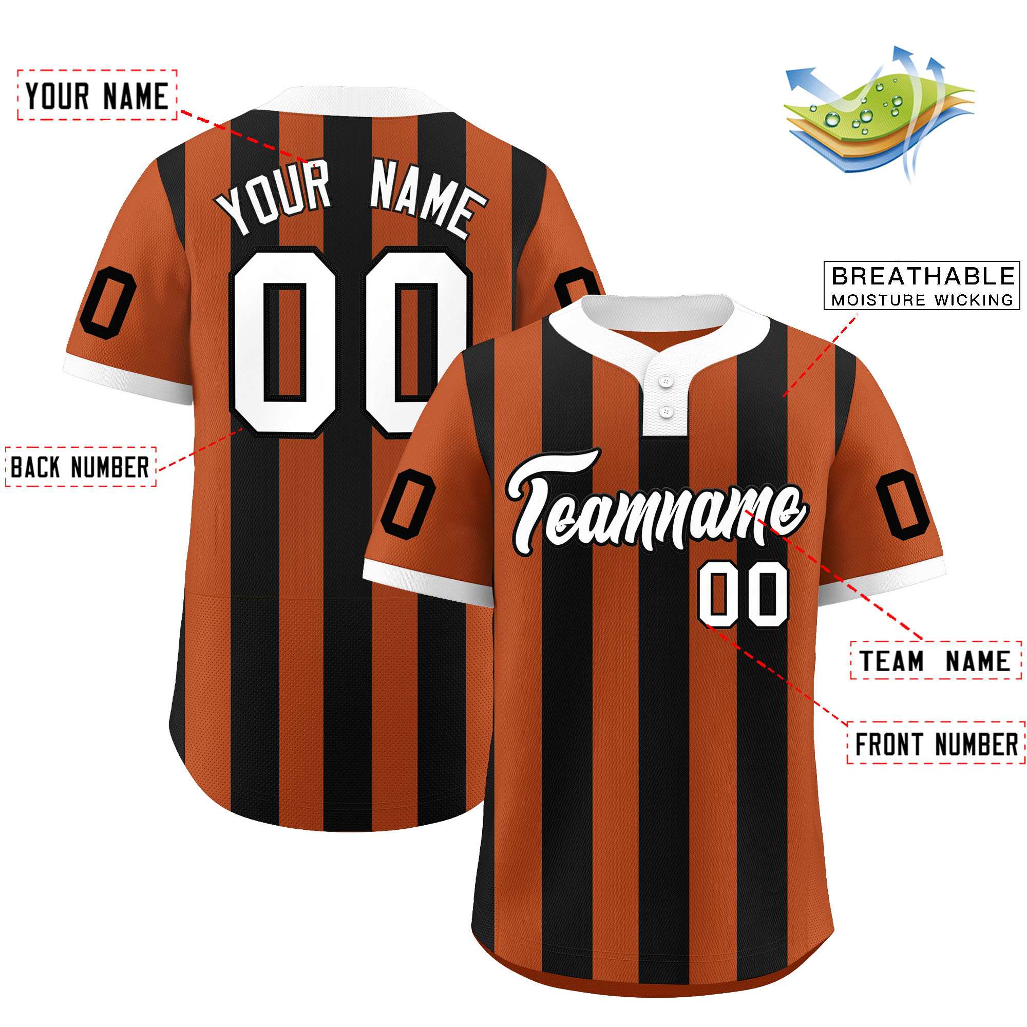 Custom Khaki Black Stripe Fashion Authentic Two-Button Softball Jersey