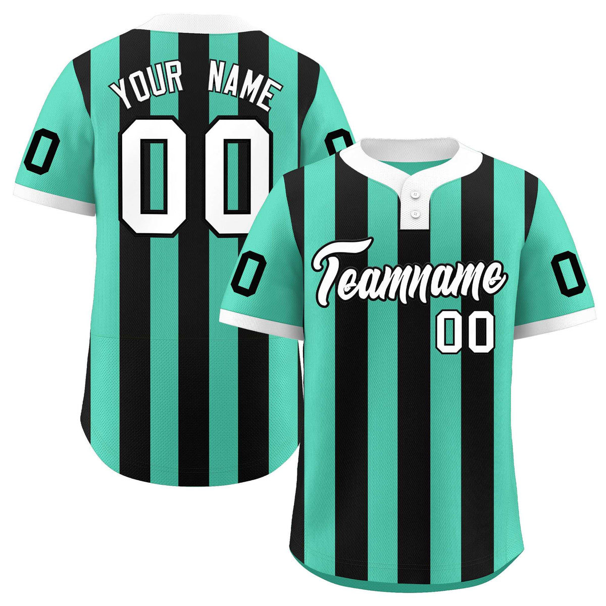 Custom Bright Green Black Stripe Fashion Authentic Two-Button Softball Jersey