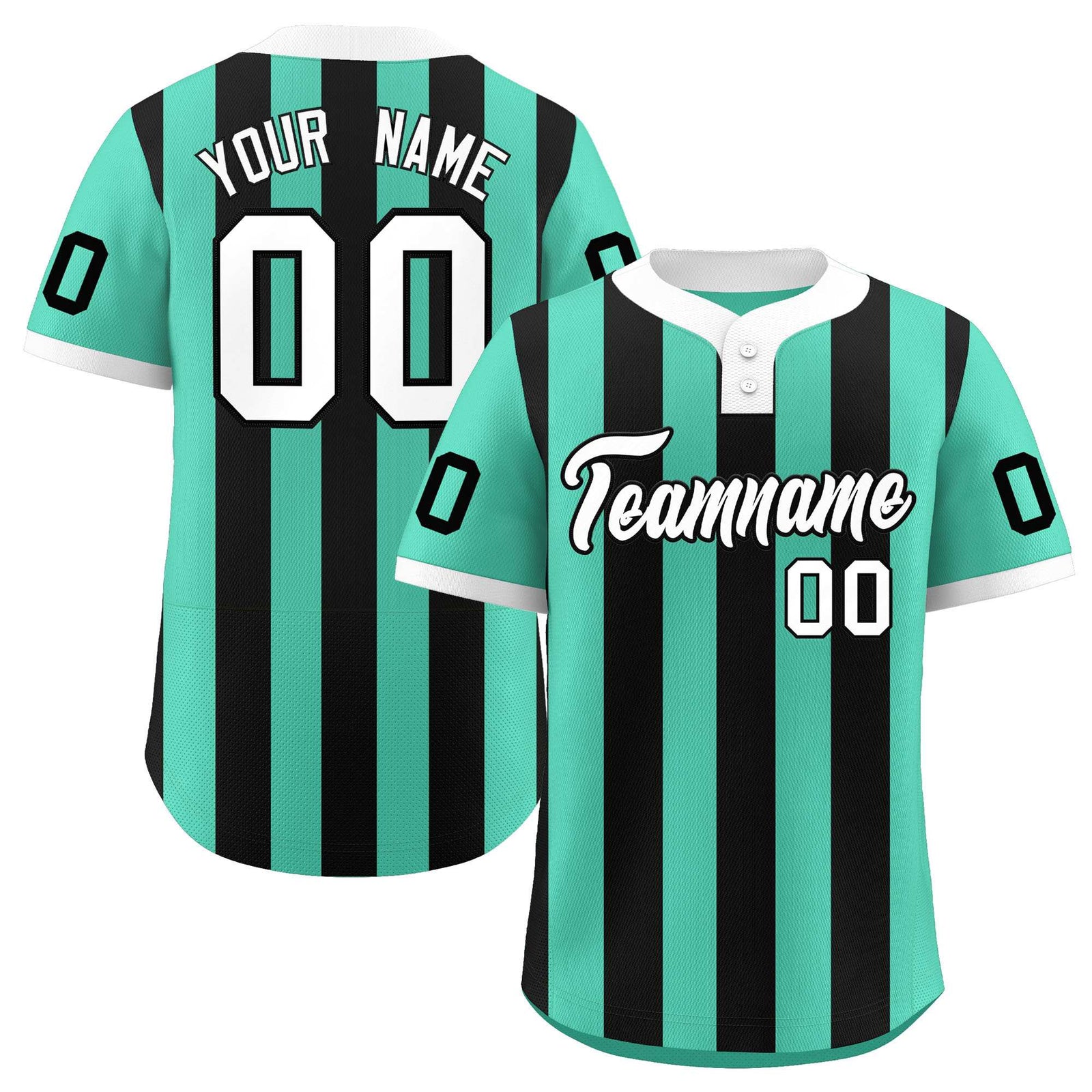 Custom Bright Green Black Stripe Fashion Authentic Two-Button Softball Jersey