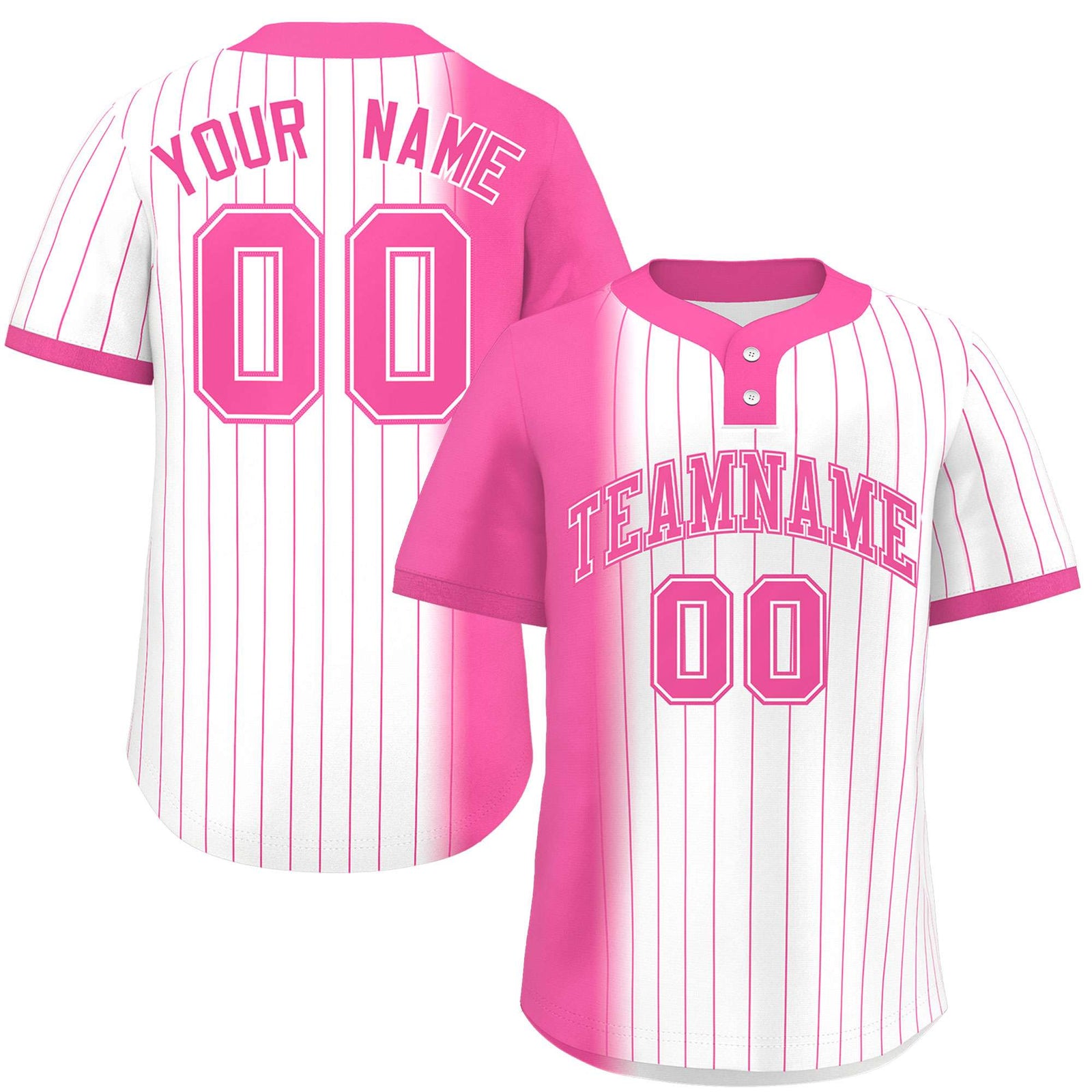 Custom Pink White Gradient Stripe Fashion Authentic Two-Button Softball Jersey