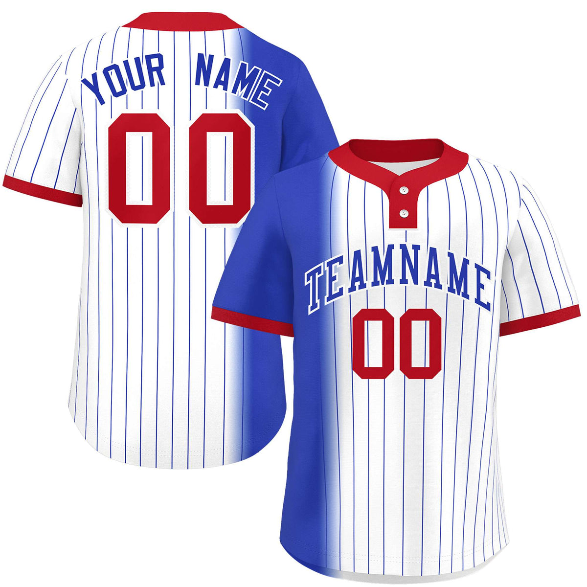Custom Royal White-Red Gradient Stripe Fashion Authentic Two-Button Softball Jersey