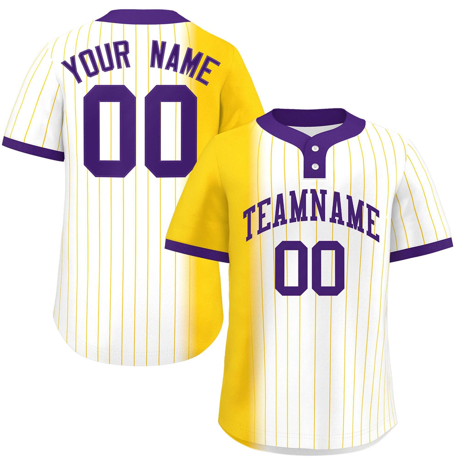 Custom Gold White-Purple Gradient Stripe Fashion Authentic Two-Button Softball Jersey