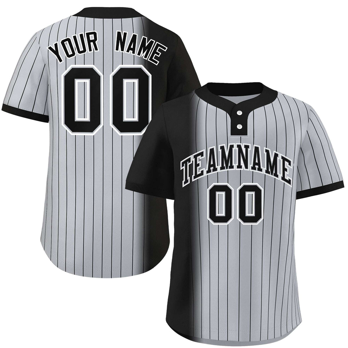 Custom Black Gray Gradient Stripe Fashion Authentic Two-Button Softball Jersey