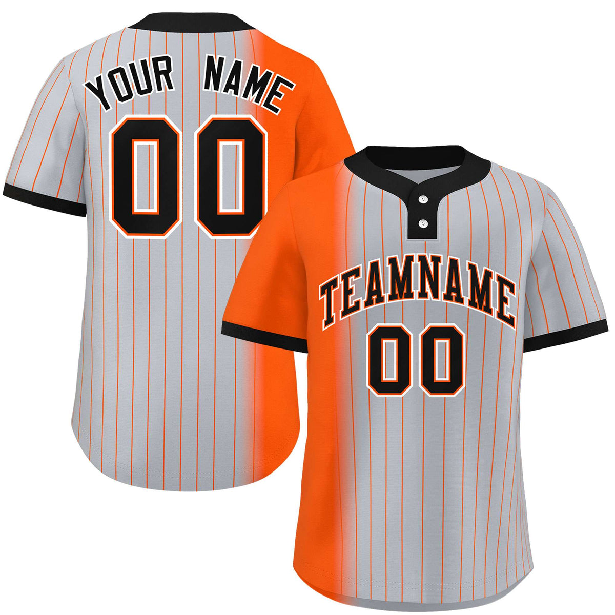 Custom Orange Gray-Black Gradient Stripe Fashion Authentic Two-Button Softball Jersey