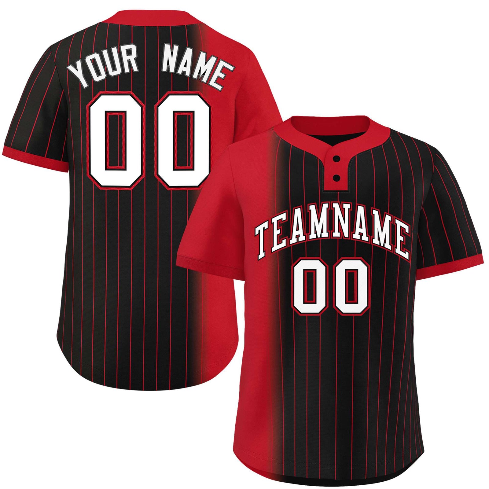 Custom Red Black Gradient Stripe Fashion Authentic Two-Button Softball Jersey