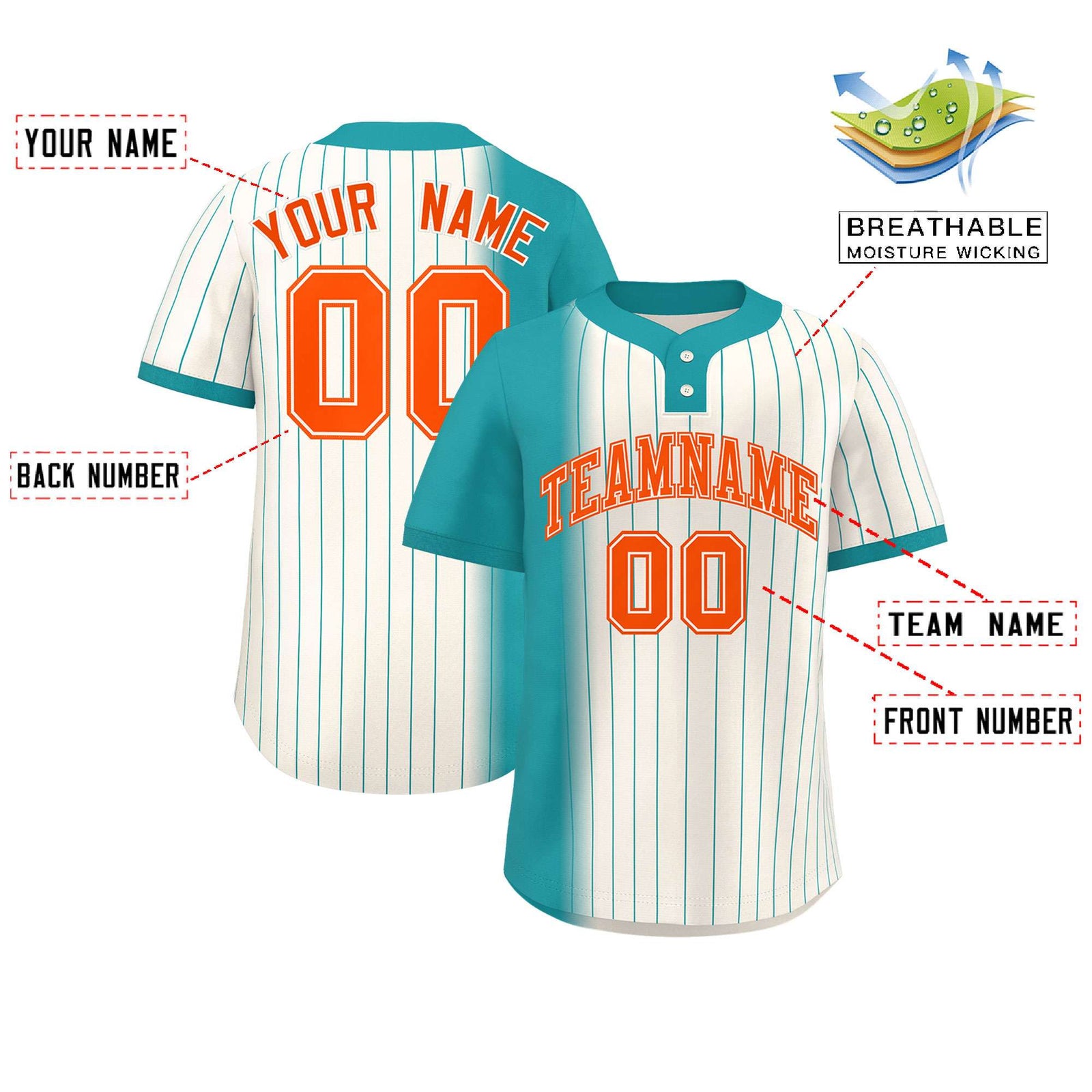Custom Aqua Cream Gradient Stripe Fashion Authentic Two-Button Softball Jersey