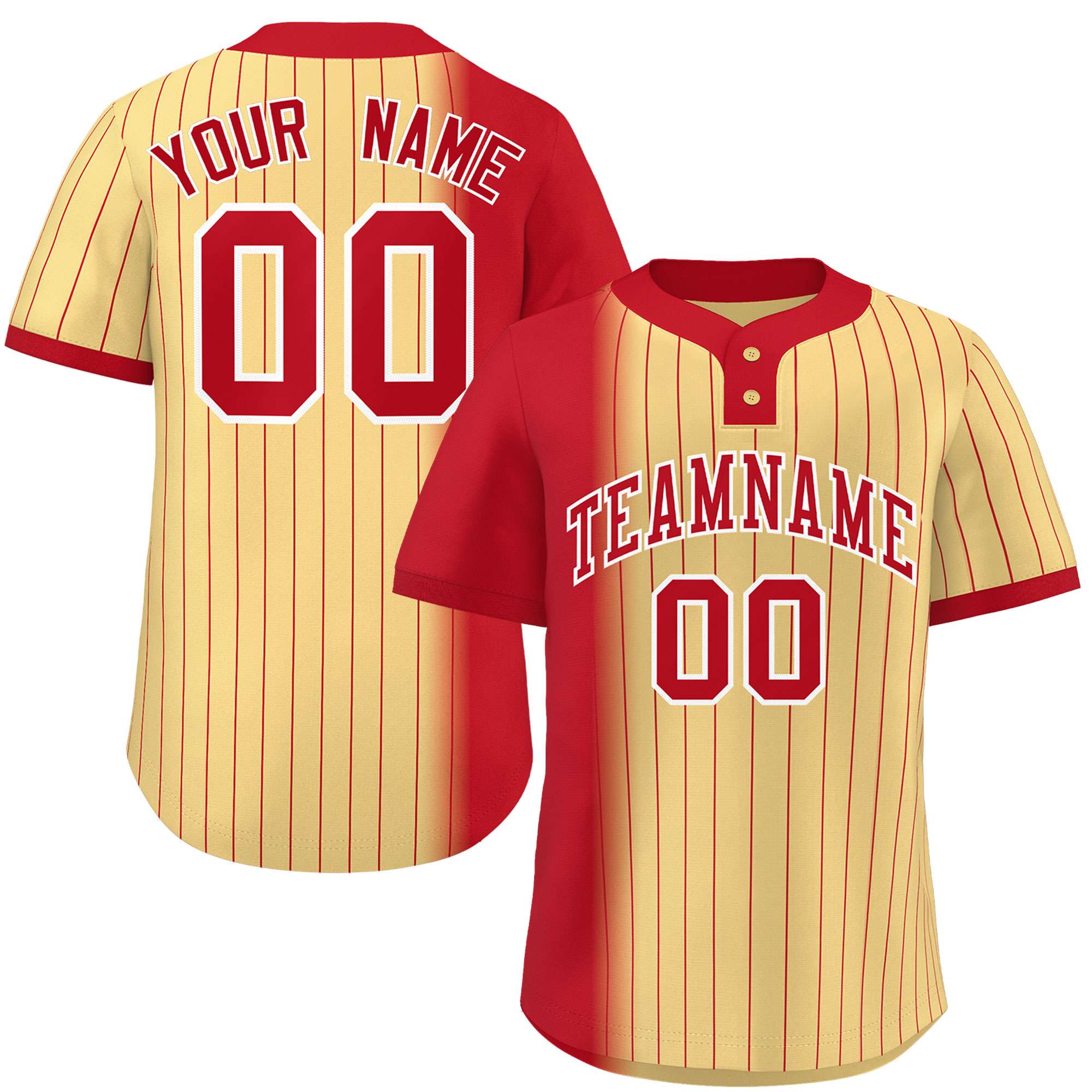 Custom Red Khaki Gradient Stripe Fashion Authentic Two-Button Softball Jersey