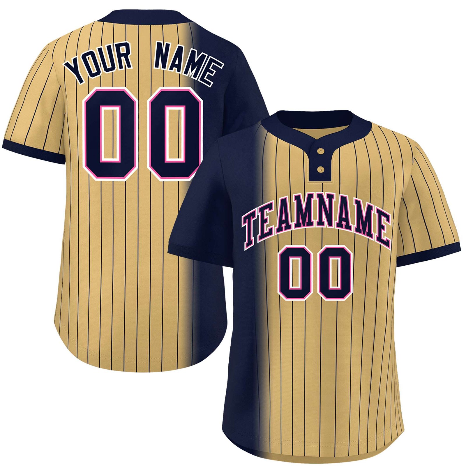 Custom Navy Old Gold Gradient Stripe Fashion Authentic Two-Button Softball Jersey