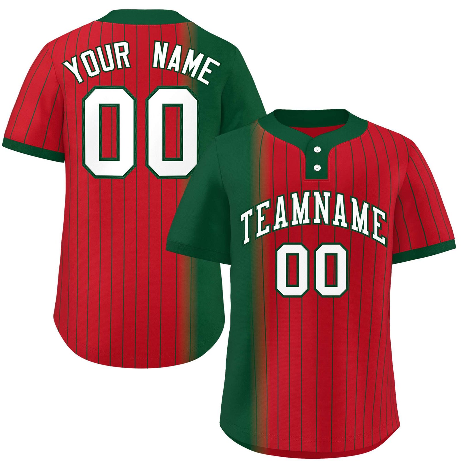 Custom Green Red Gradient Stripe Fashion Authentic Two-Button Softball Jersey