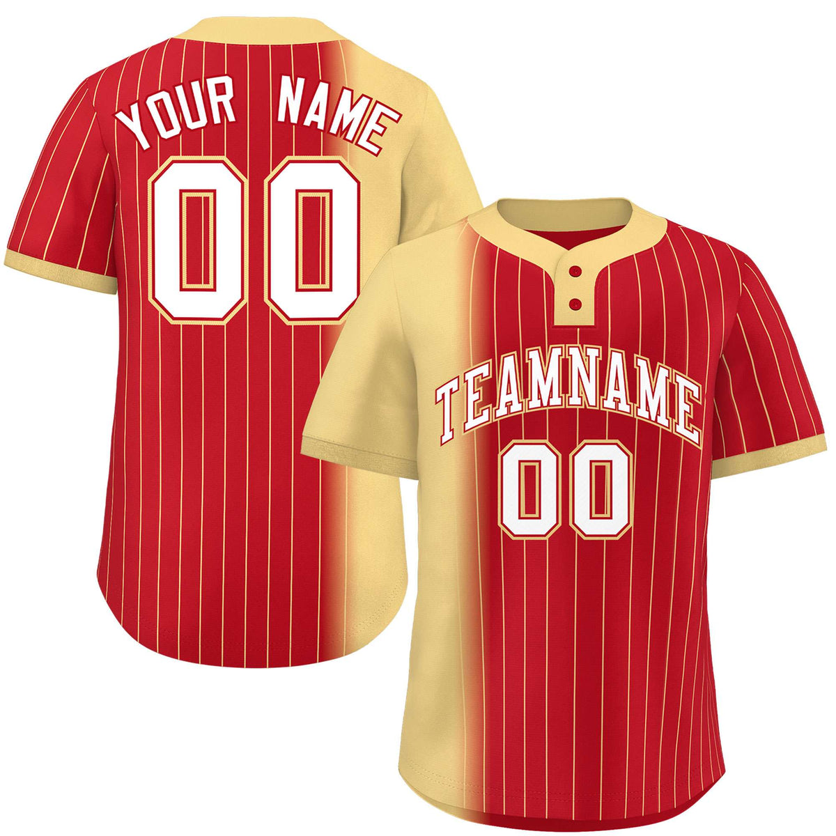 Custom Khaki Red Gradient Stripe Fashion Authentic Two-Button Softball Jersey