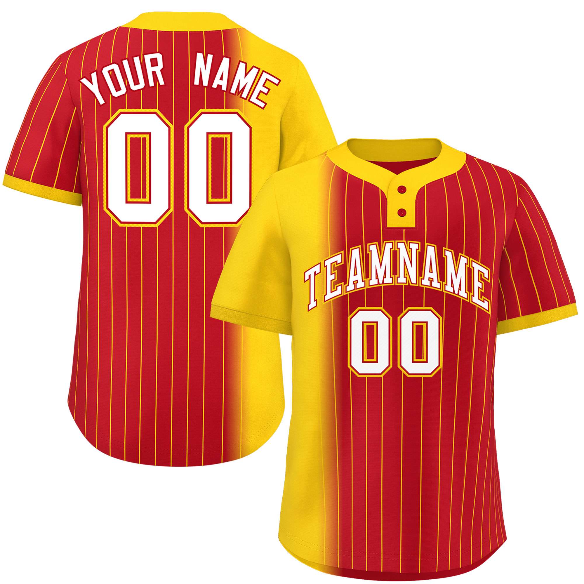 Custom Gold Red Gradient Stripe Fashion Authentic Two-Button Softball Jersey