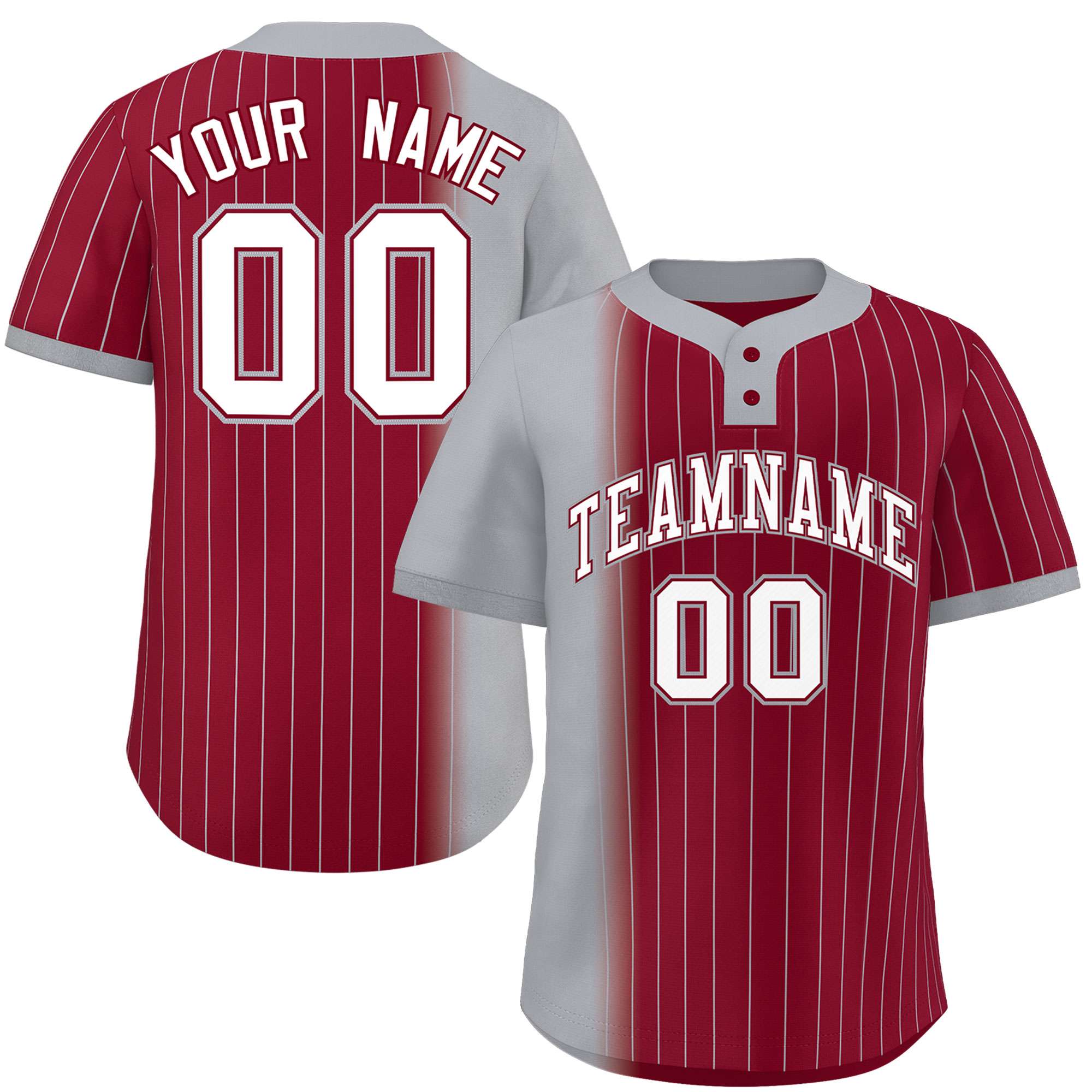 Custom Gray Crimson Gradient Stripe Fashion Authentic Two-Button Softball Jersey