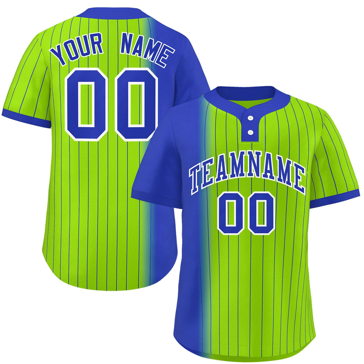 Custom Royal Neon Green Gradient Stripe Fashion Authentic Two-Button Softball Jersey