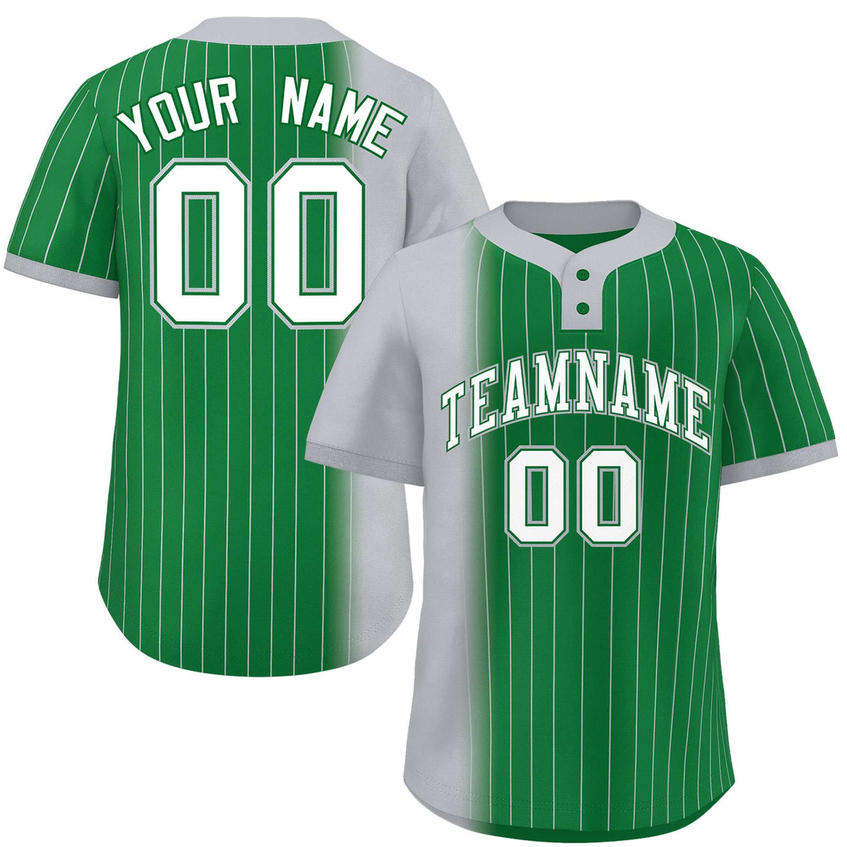 Custom Gray Kelly Green Gradient Stripe Fashion Authentic Two-Button Softball Jersey