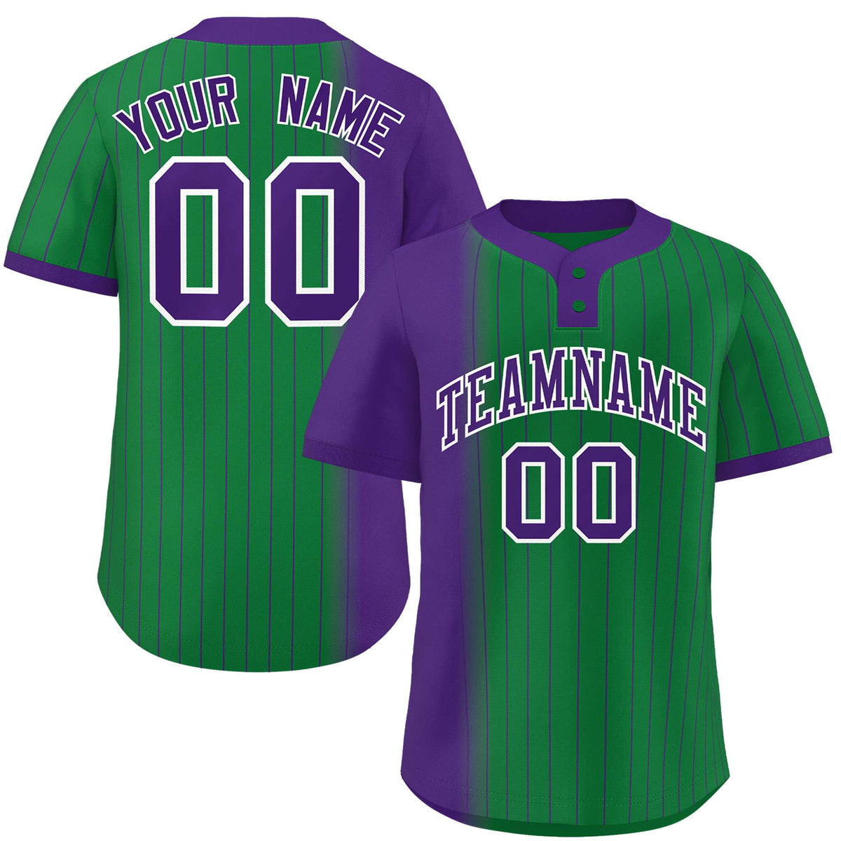 Custom Purple Kelly Green Gradient Stripe Fashion Authentic Two-Button Softball Jersey