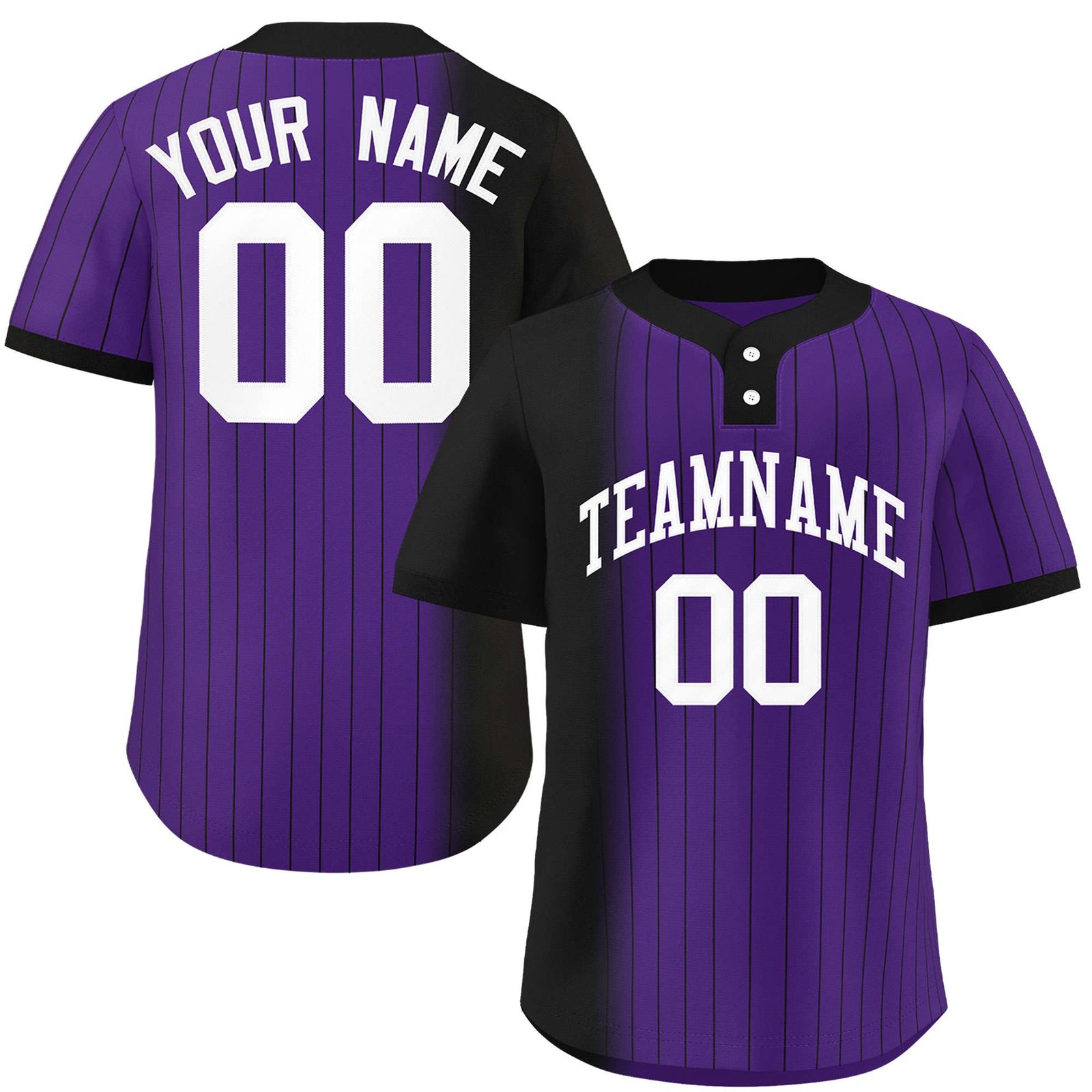 Custom Black Purple Gradient Stripe Fashion Authentic Two-Button Softball Jersey