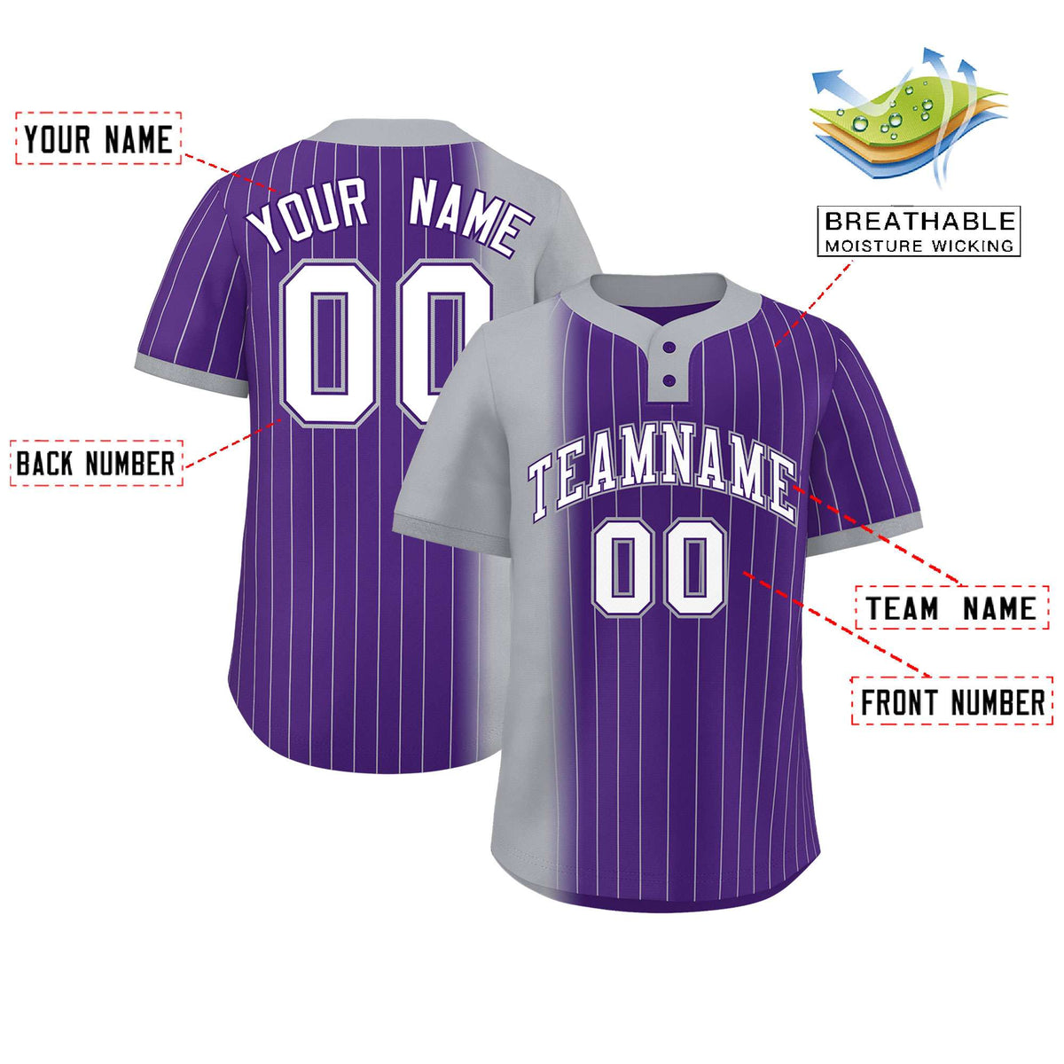 Custom Gray Purple Gradient Stripe Fashion Authentic Two-Button Softball Jersey