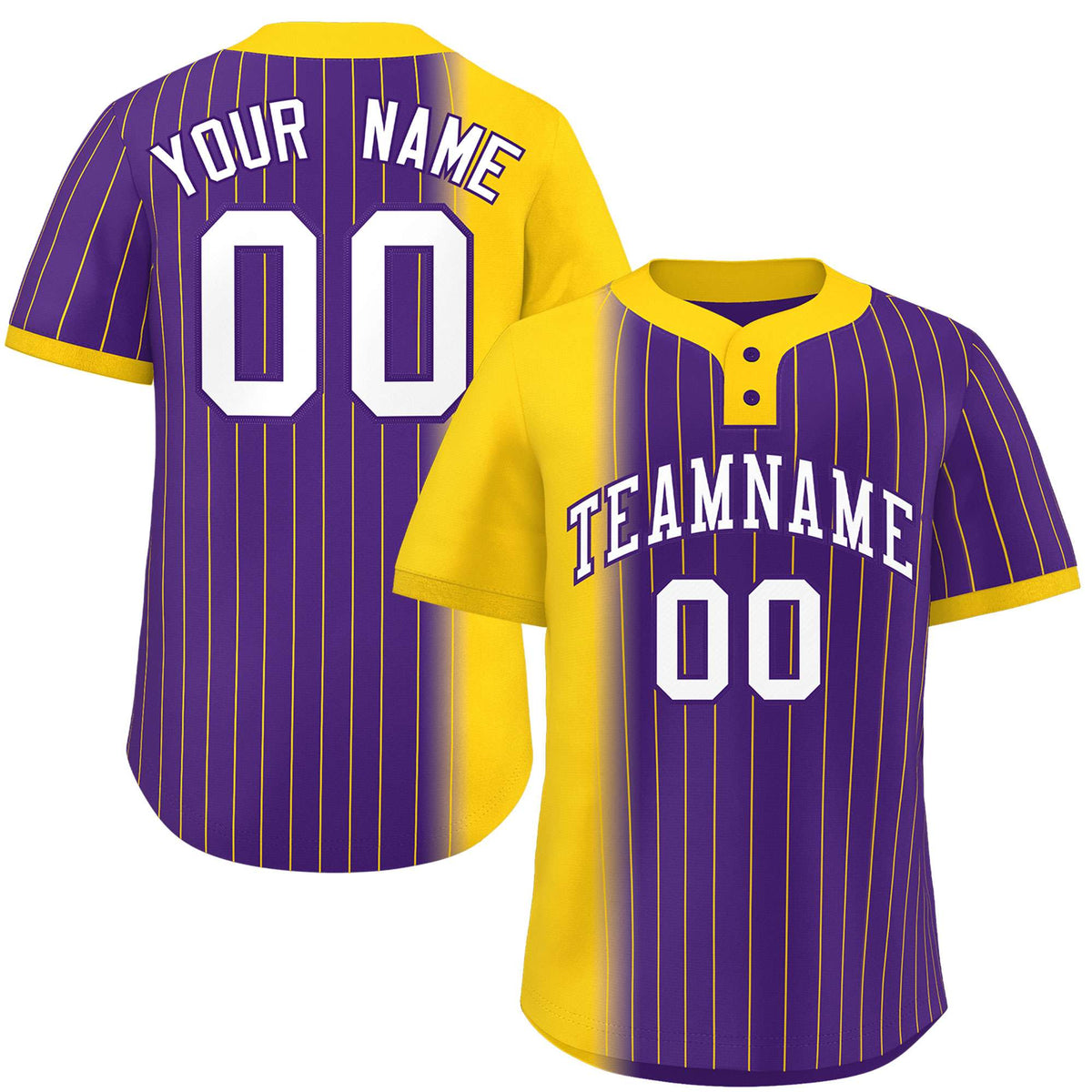 Custom Gold Purple Gradient Stripe Fashion Authentic Two-Button Softball Jersey