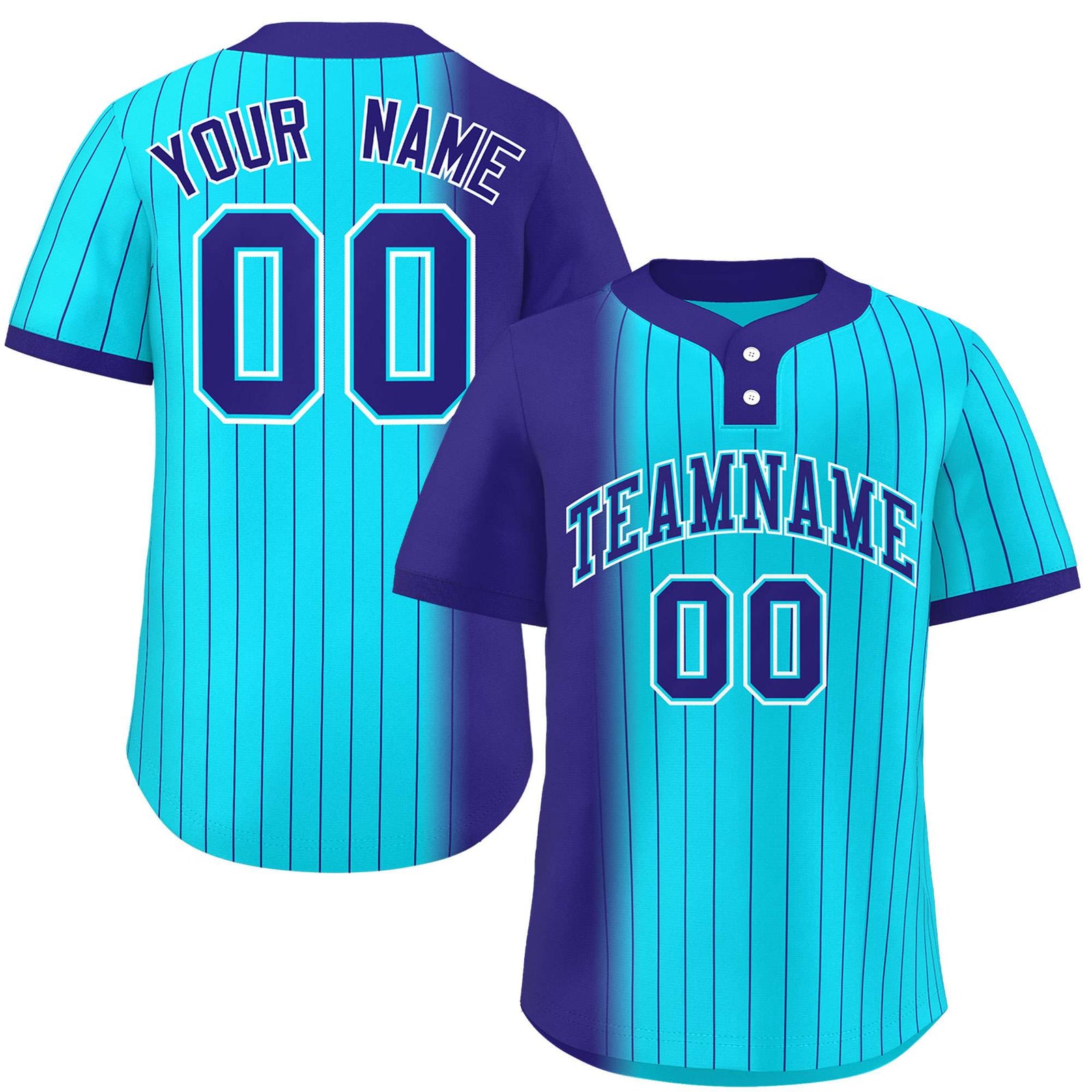 Custom Violet Sky Blue Gradient Stripe Fashion Authentic Two-Button Softball Jersey