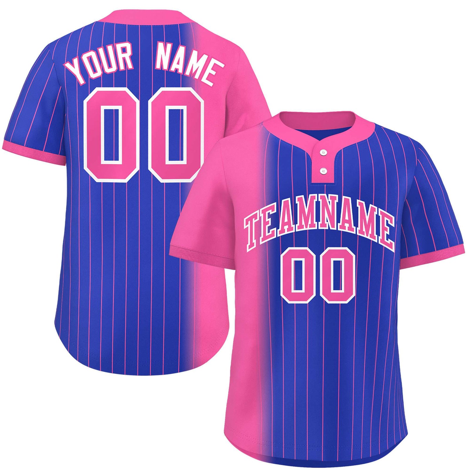 Custom Pink Royal Gradient Stripe Fashion Authentic Two-Button Softball Jersey