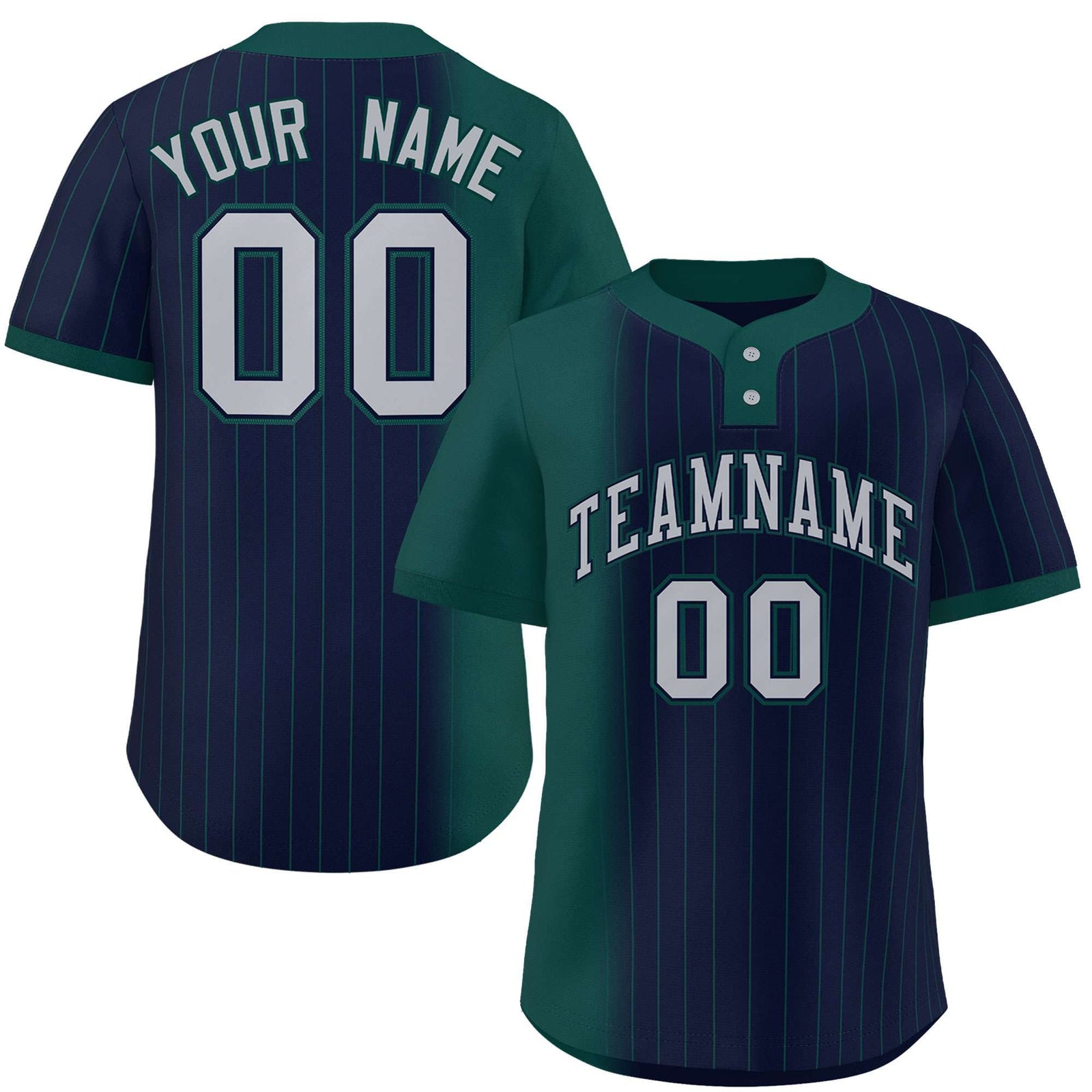 Custom Midnight Green Navy Gradient Stripe Fashion Authentic Two-Button Softball Jersey